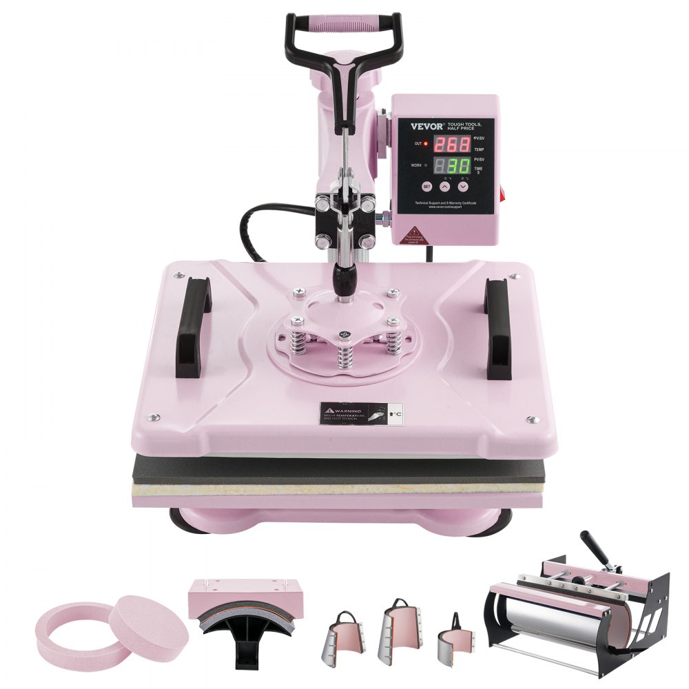 VEVOR Heat Press Machine 12x15 in 8 in 1 with 30oz Tumbler Press T-Shirts Pink - YTS30OZ1215817JC4V1