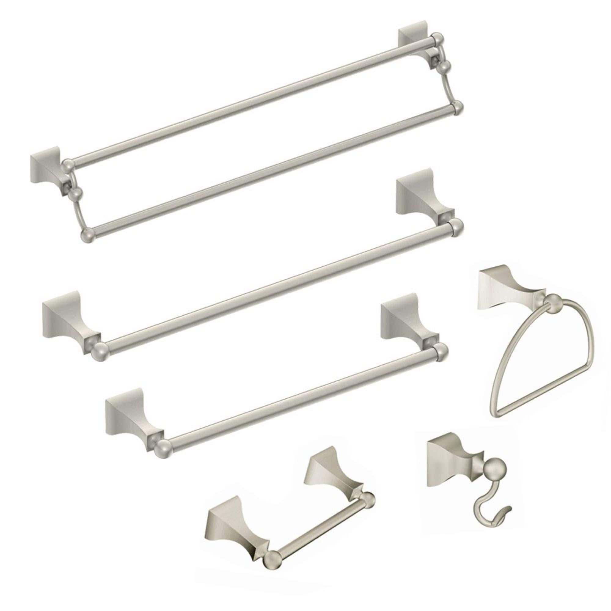 Soporte para toalla individual para montar en la pared Moen Retreat resistente a las manchas en níquel cepillado DN8386BN