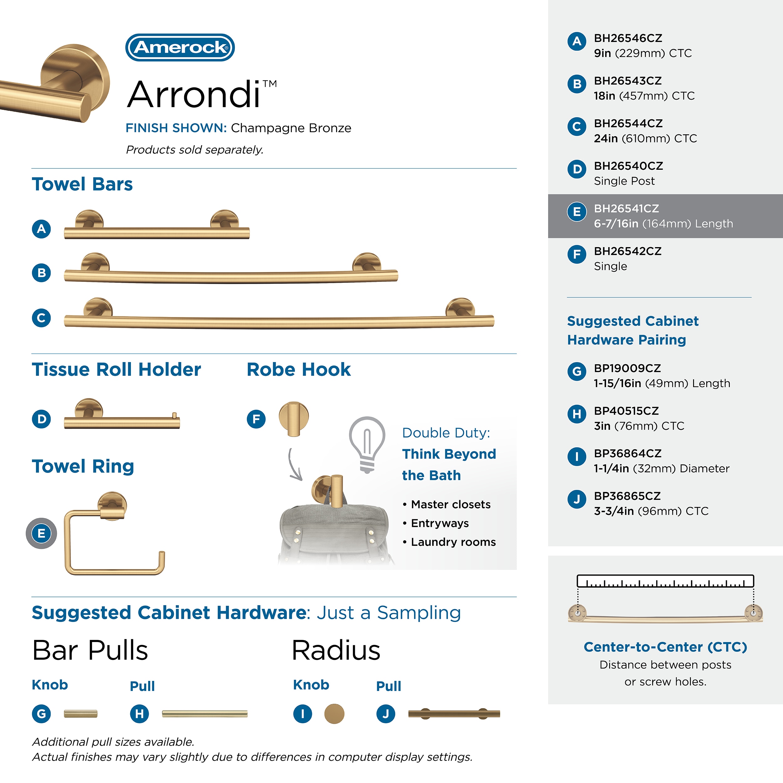 Aro de Toalla Individual de Montaje en Pared en Bronce Champagne - Amerock Arrondi BH26541CZ