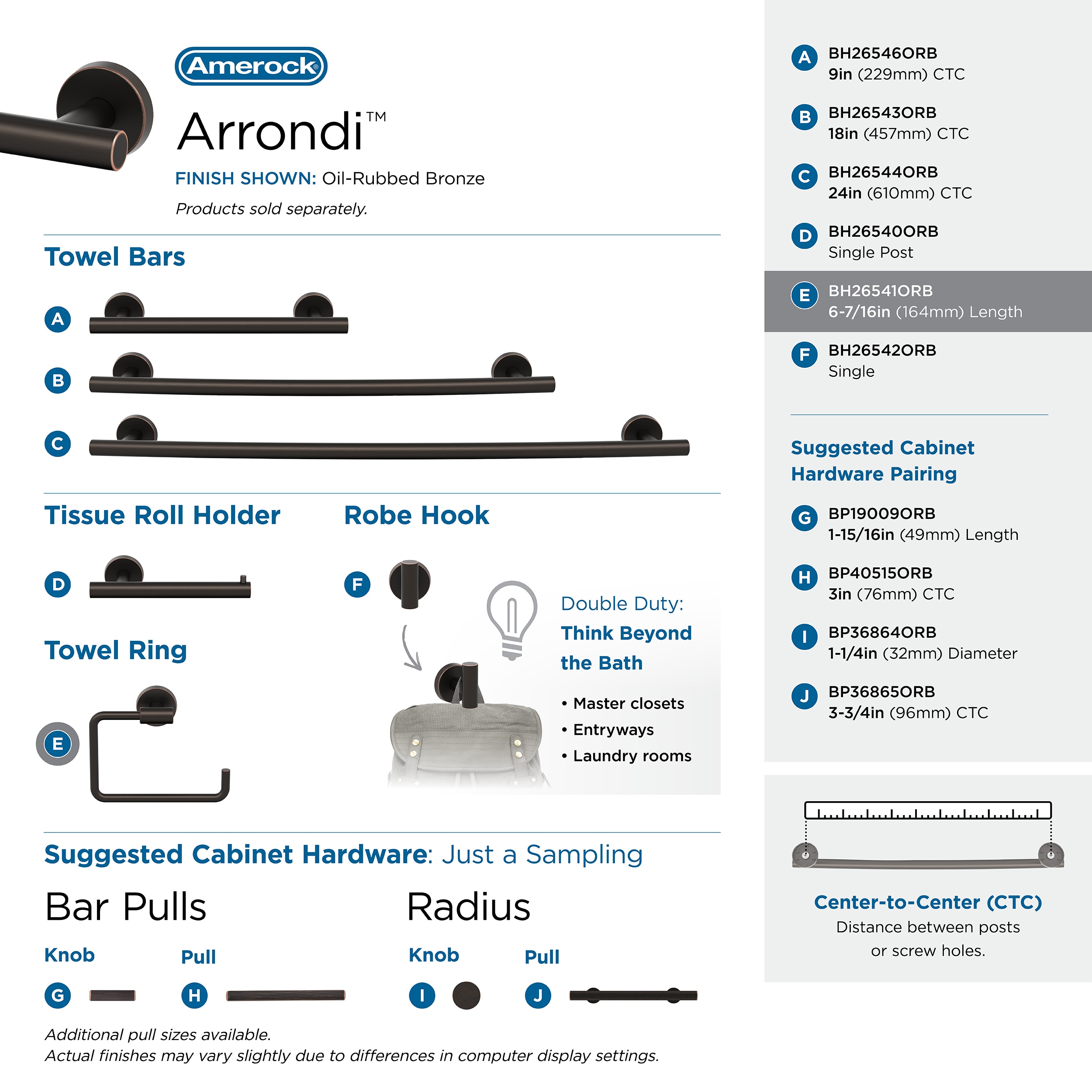 Aro de Toalla de Montaje en Pared de Bronce envejecido Amerock Arrondi BH26541ORB