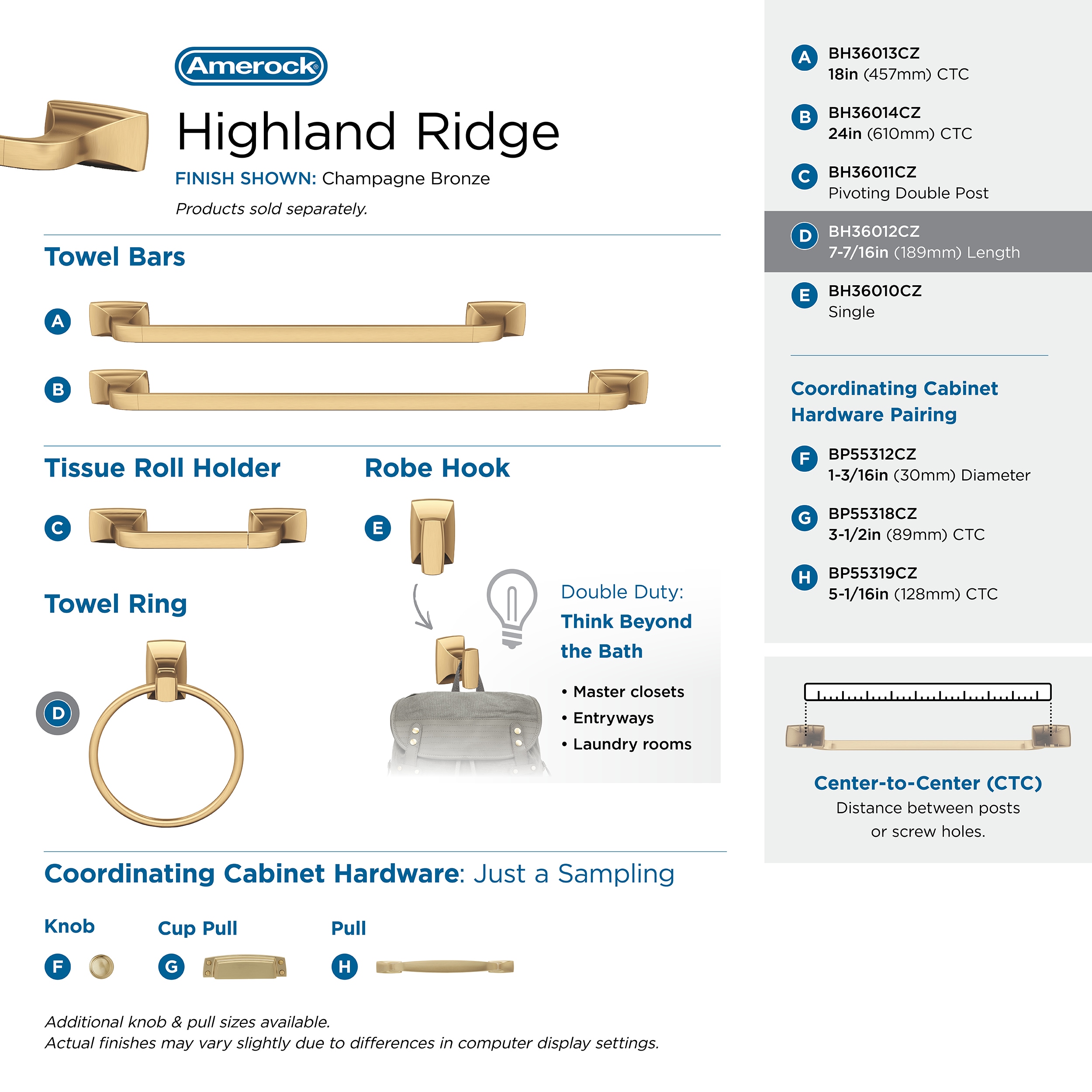 Aro de toalla individual para pared en bronce Champagne Highland Ridge de Amerock BH36012CZ