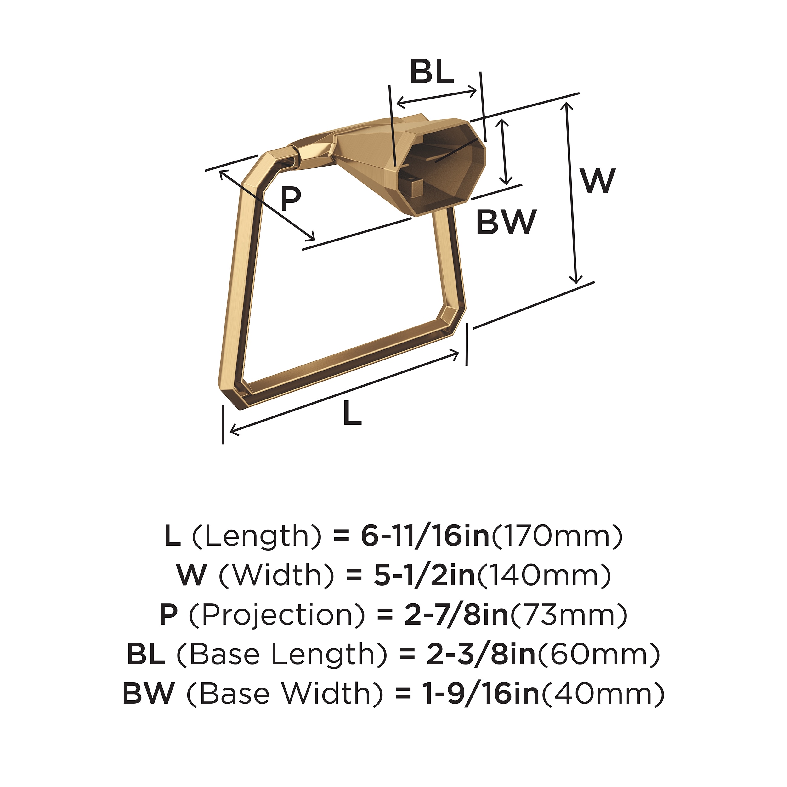 Aro para toalla individual de montaje en pared en bronce Champagne St. Vincent de Amerock BH36042CZ.