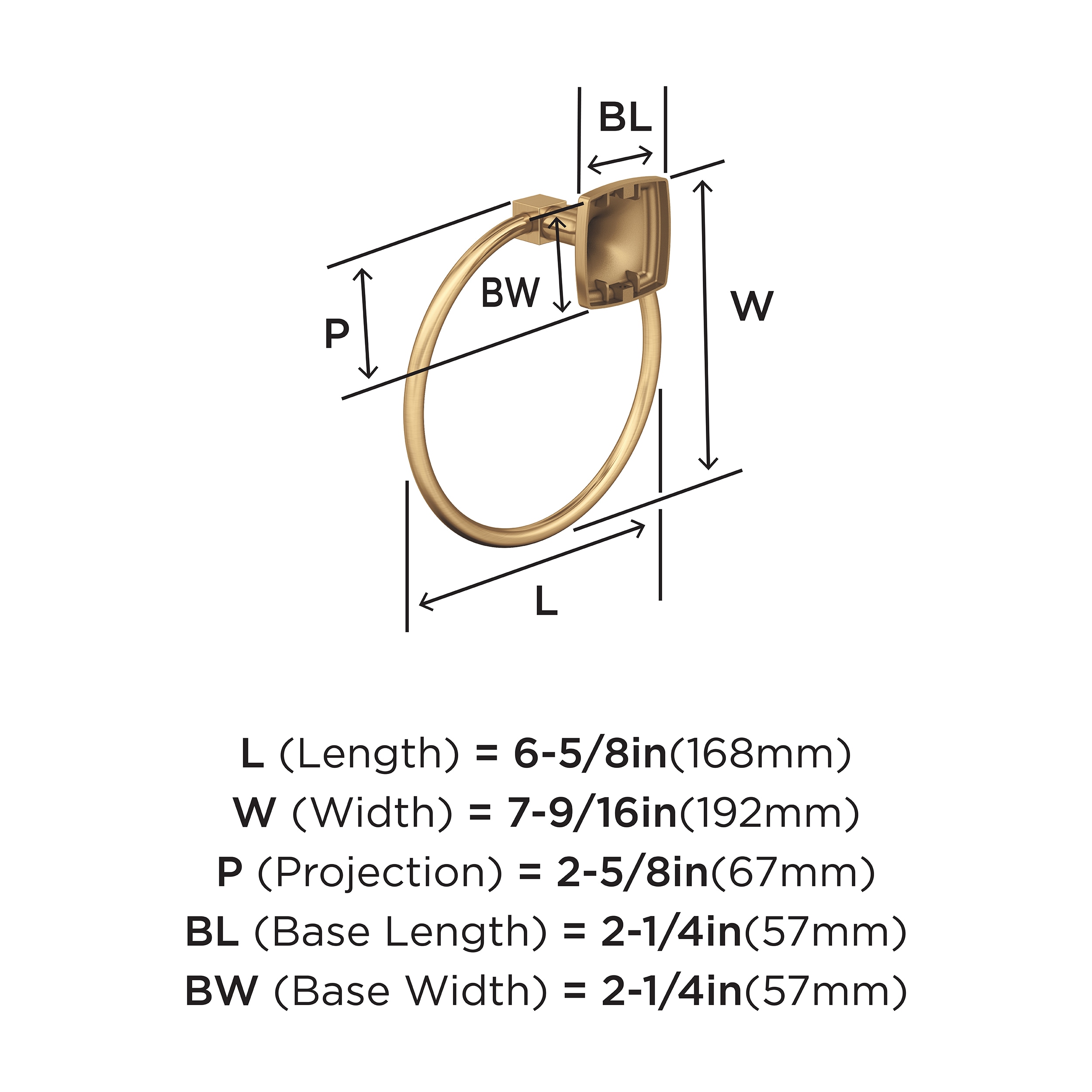 Aro para toalla individual montaje en pared en bronce champán de la línea Estatura de Amerock BH36092CZ