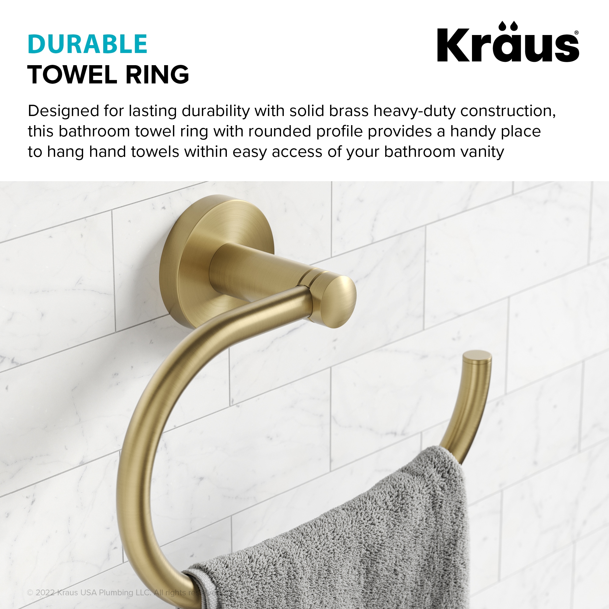 Kraus Elie Anillo para Toalla Individual de Montaje en Pared Acabado en Oro Cepillado KEA-18825BG