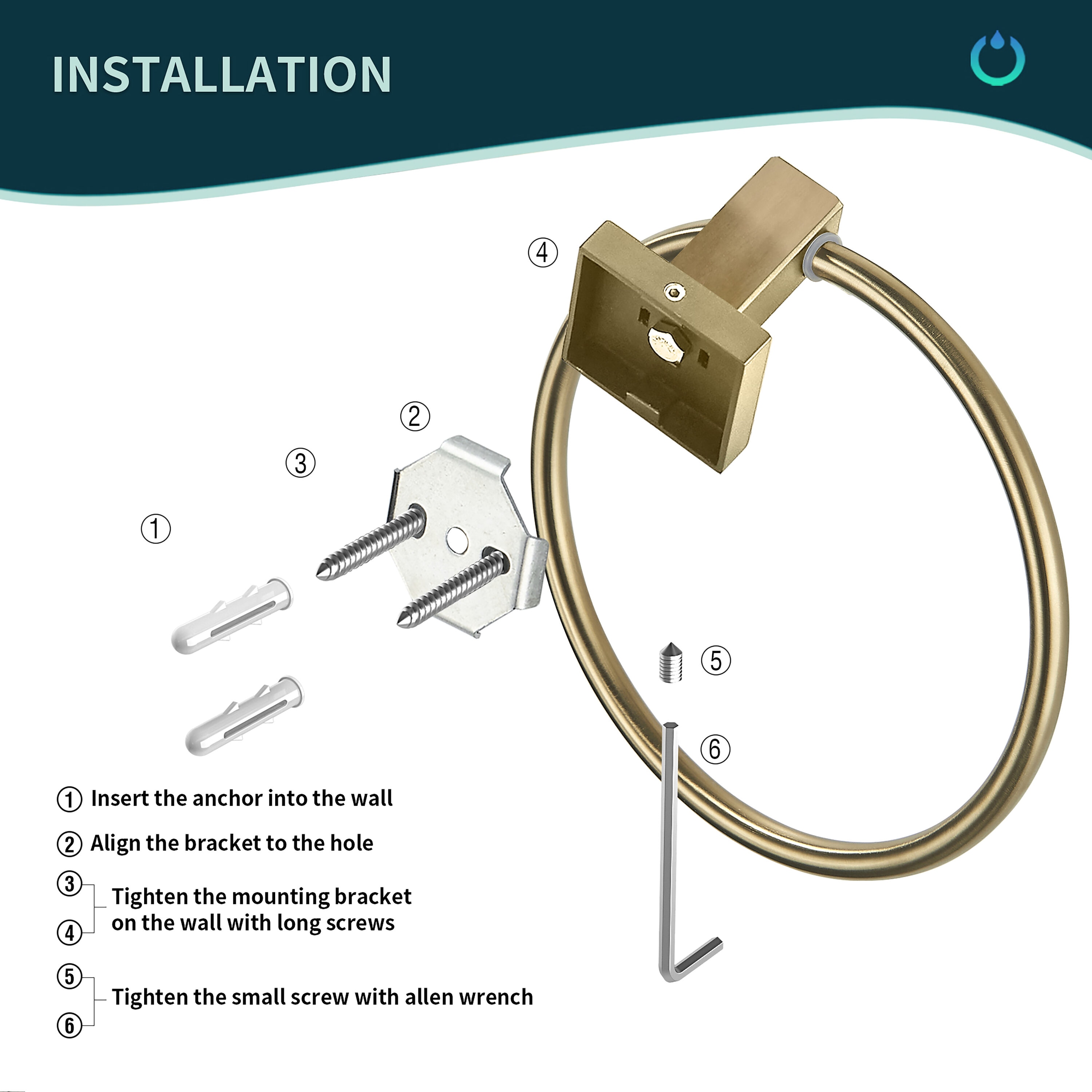 Soporte para toalla individual en acabado dorado cepillado LL0223G de FORIOUS