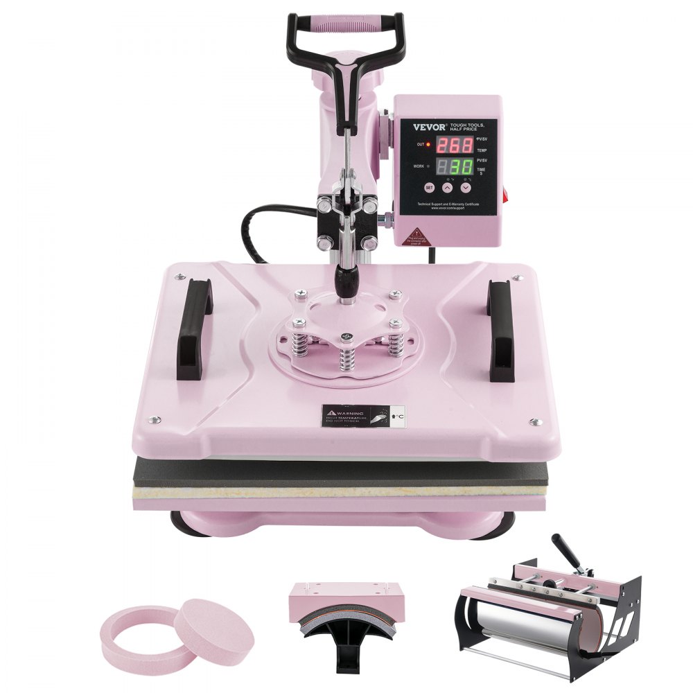 VEVOR Heat Press Machine 12x15 in 5 in 1 with 30oz Tumbler Press T-Shirts Pink - YTS30OZ12155163JQV1