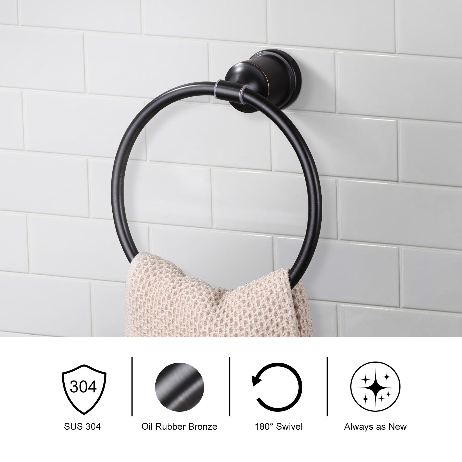 Toallero de argolla individual montado en la pared en bronce envejecido WOWOW 4030801RB-LW