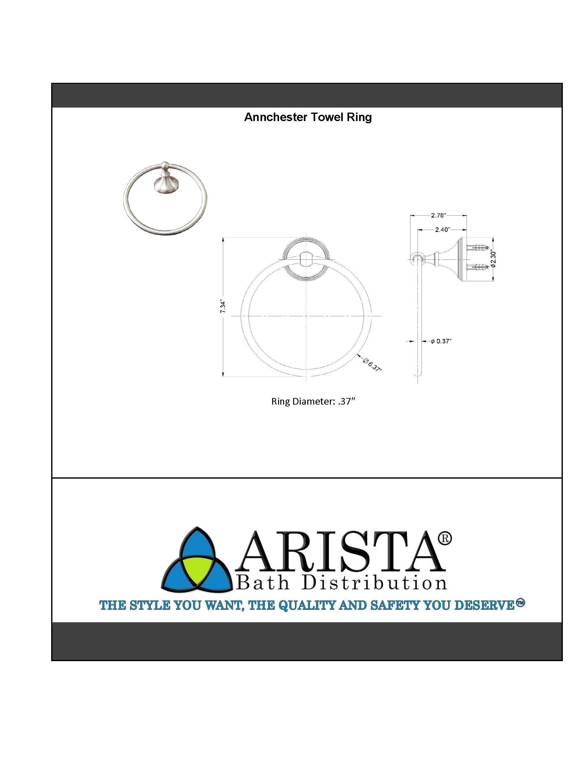 Soporte de Toalla Individual Negro Mate para Pared de ARISTA Annchester 5305-TRG-MB