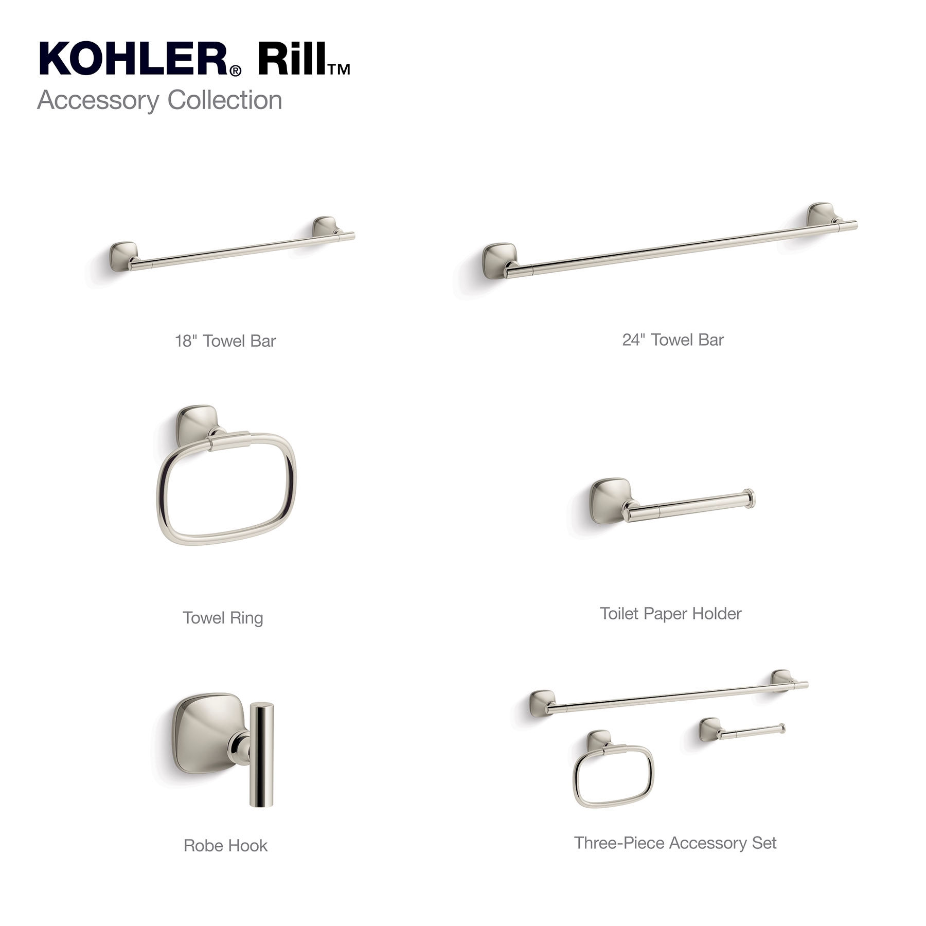 Soporte de toalla individual para montaje en pared en níquel pulido vibrante Rill de KOHLER R28011-SN