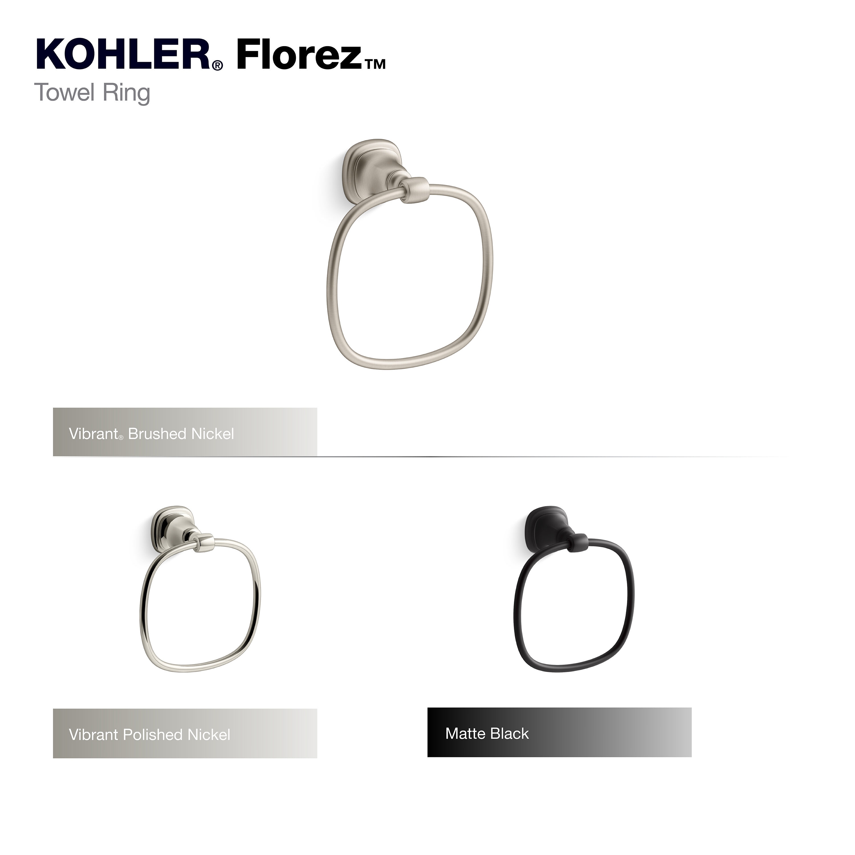 Aro para toalla de baño de montaje en pared de níquel pulido vibrante KOHLER Florez R27906-SN.
