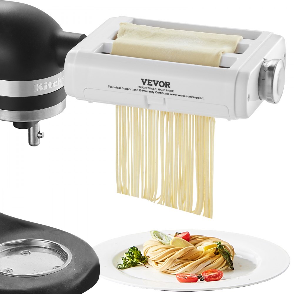 VEVOR Pasta Attachment for KitchenAid Stand Mixer, 3-IN-1 Stainless Steel Pasta Roller Cutter Set Including Pasta Sheet Roller, Spaghetti and Fettuccine Cutter, 8 Adjustable Thickness Knob Pasta Maker - YDLMGLSHY0003ZKBPV0