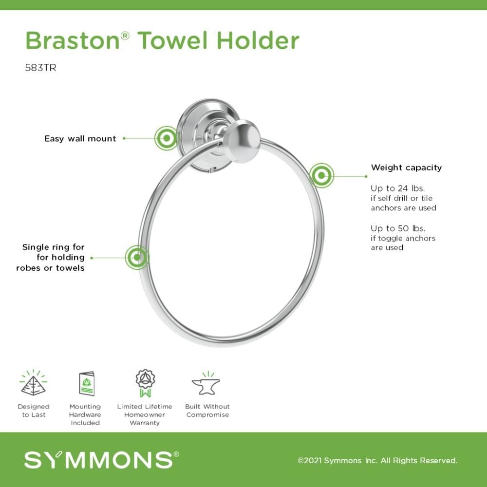 Soporte de toalla simple de montaje en pared de cromo pulido de Symmons Braston
