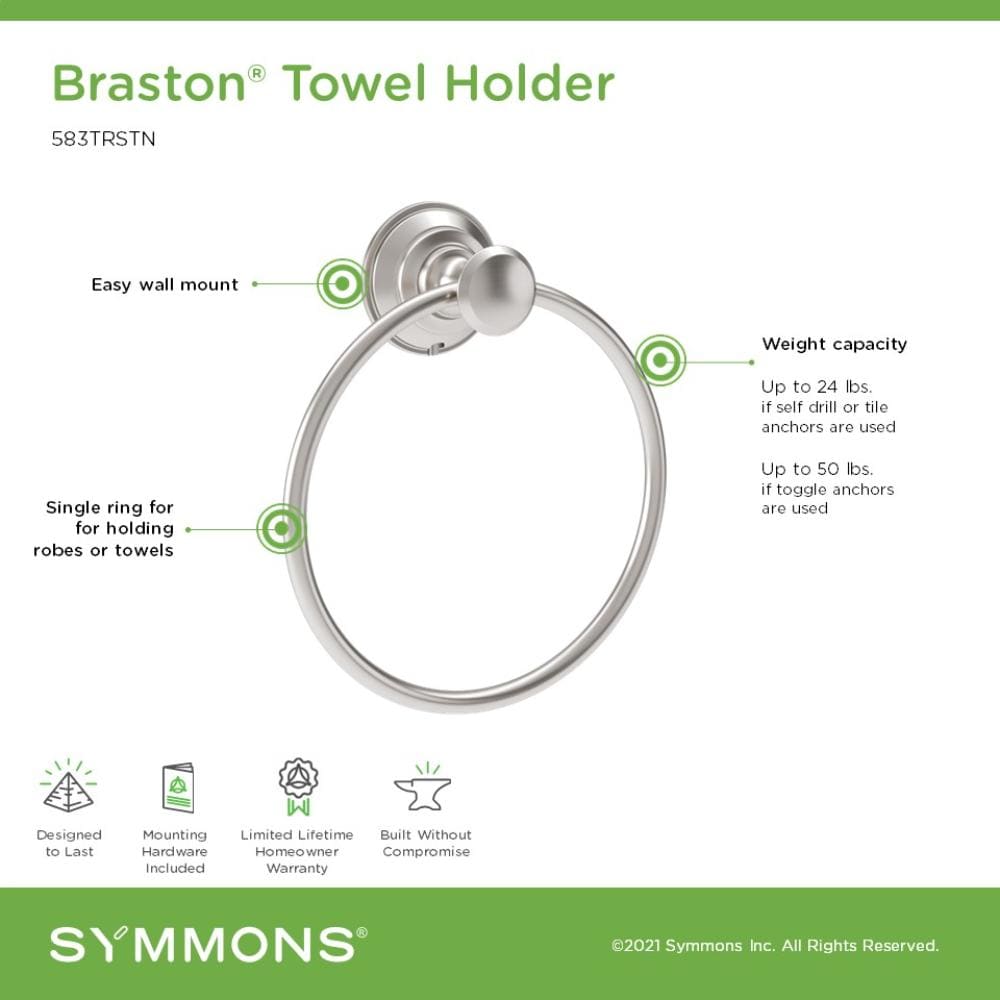 Argolla de Toalla Única para Montar en Pared de Níquel Satinado Braston de Symmons