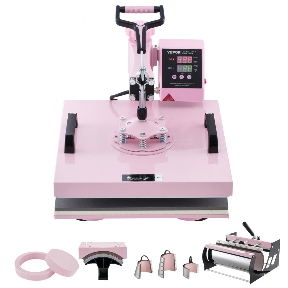 VEVOR Heat Press Machine 15x15 in 8 in 1 with 30oz Tumbler Press T-Shirts Pink - YTS30OZ151581P6S3V1