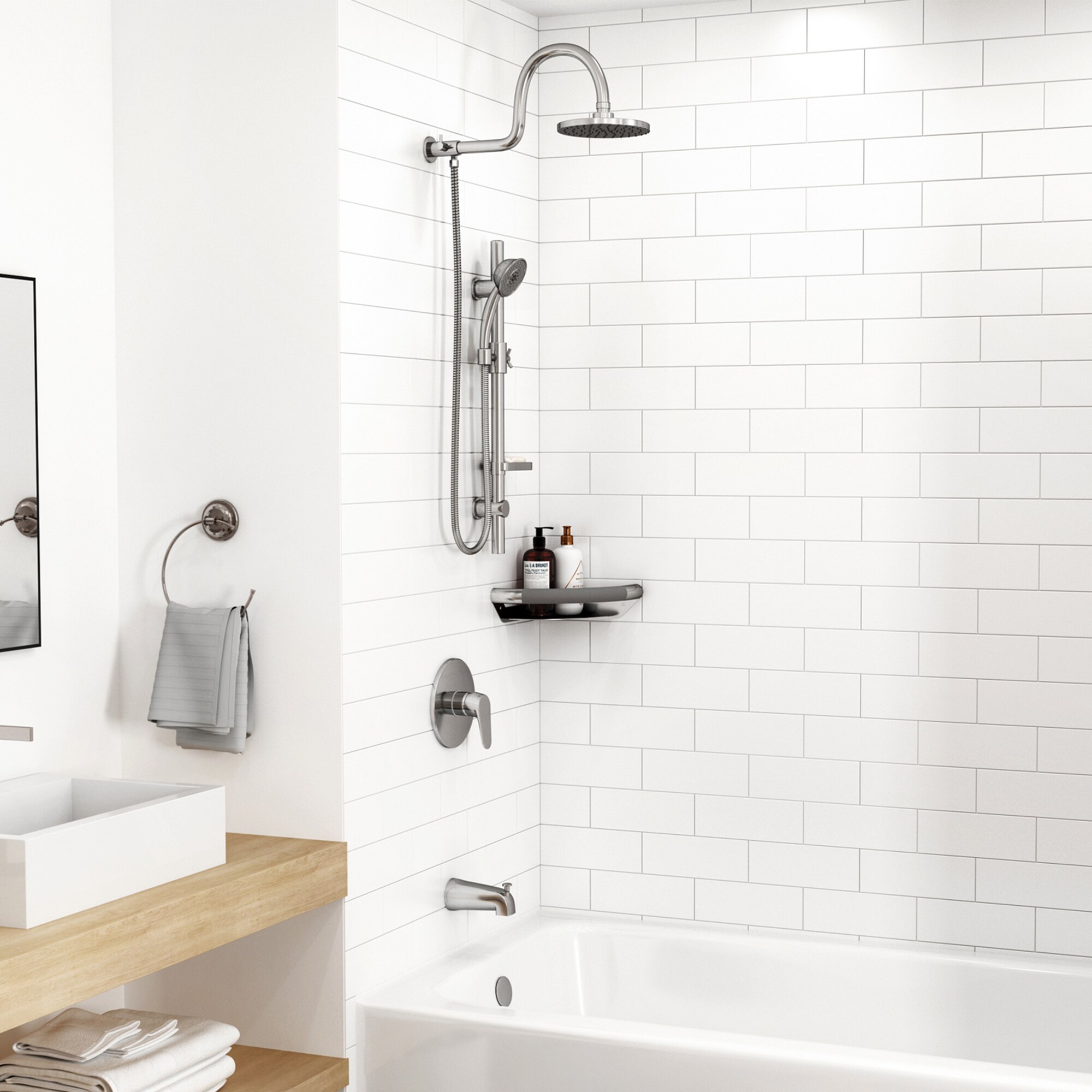 Caño de bañera universal montado en la pared cromado PULSE con desviador