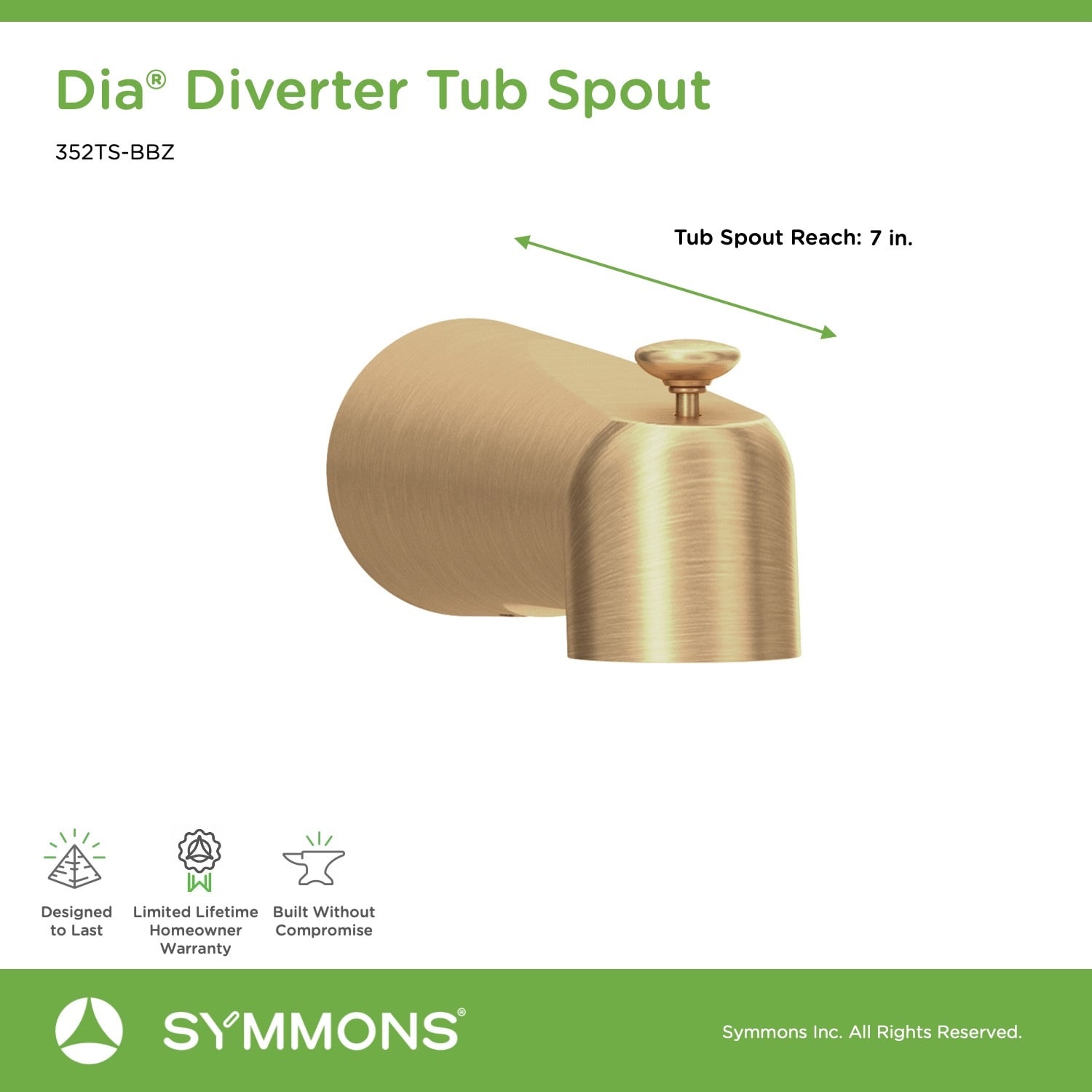 Caño de bañera en bronce cepillado Symmons con desviador 352TS-BBZ