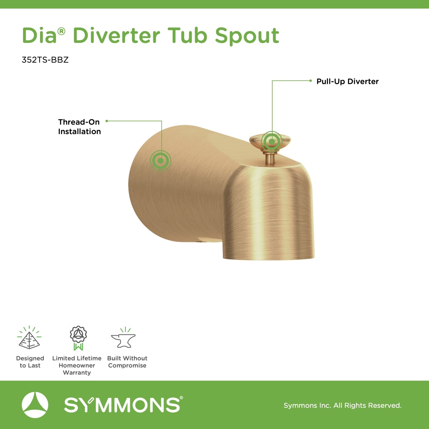 Caño de bañera en bronce cepillado Symmons con desviador 352TS-BBZ