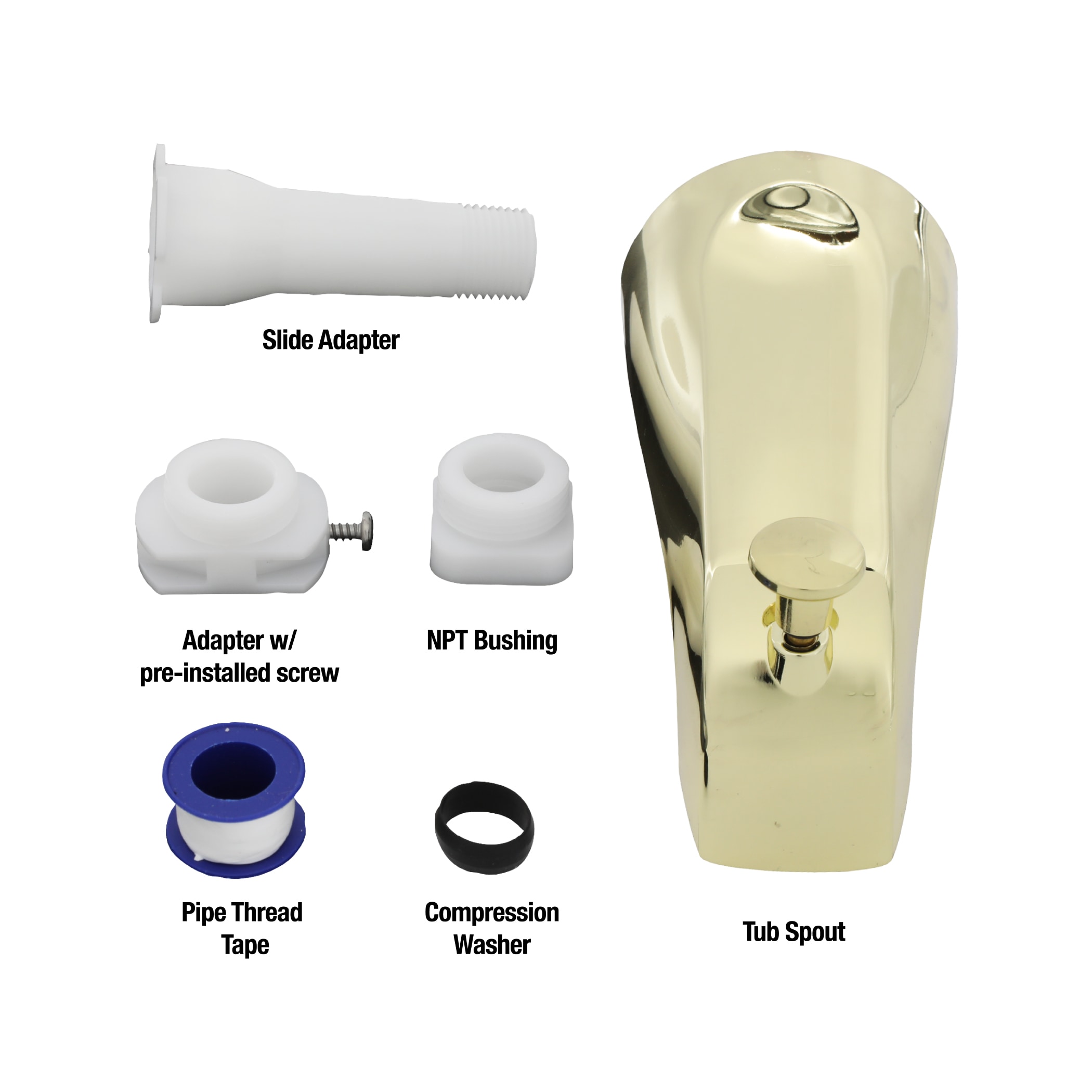 Caño para bañera con diverter en latón pulido de ajuste universal Danco 89265