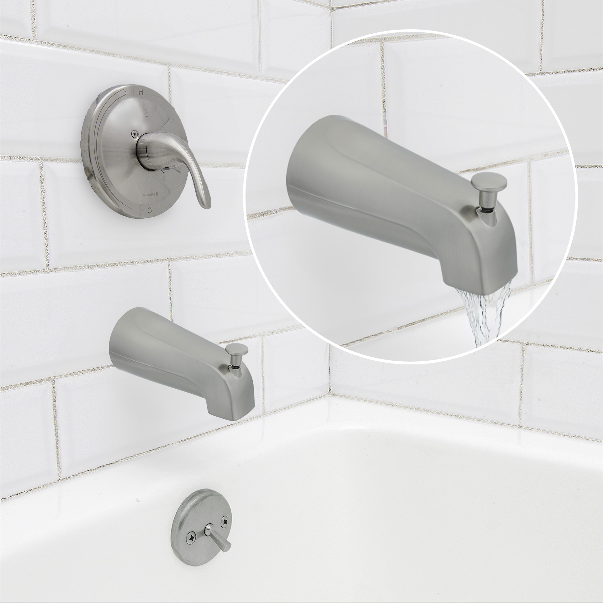Caño para bañera con desviador, acabado en níquel cepillado - Ajuste universal Danco 89249