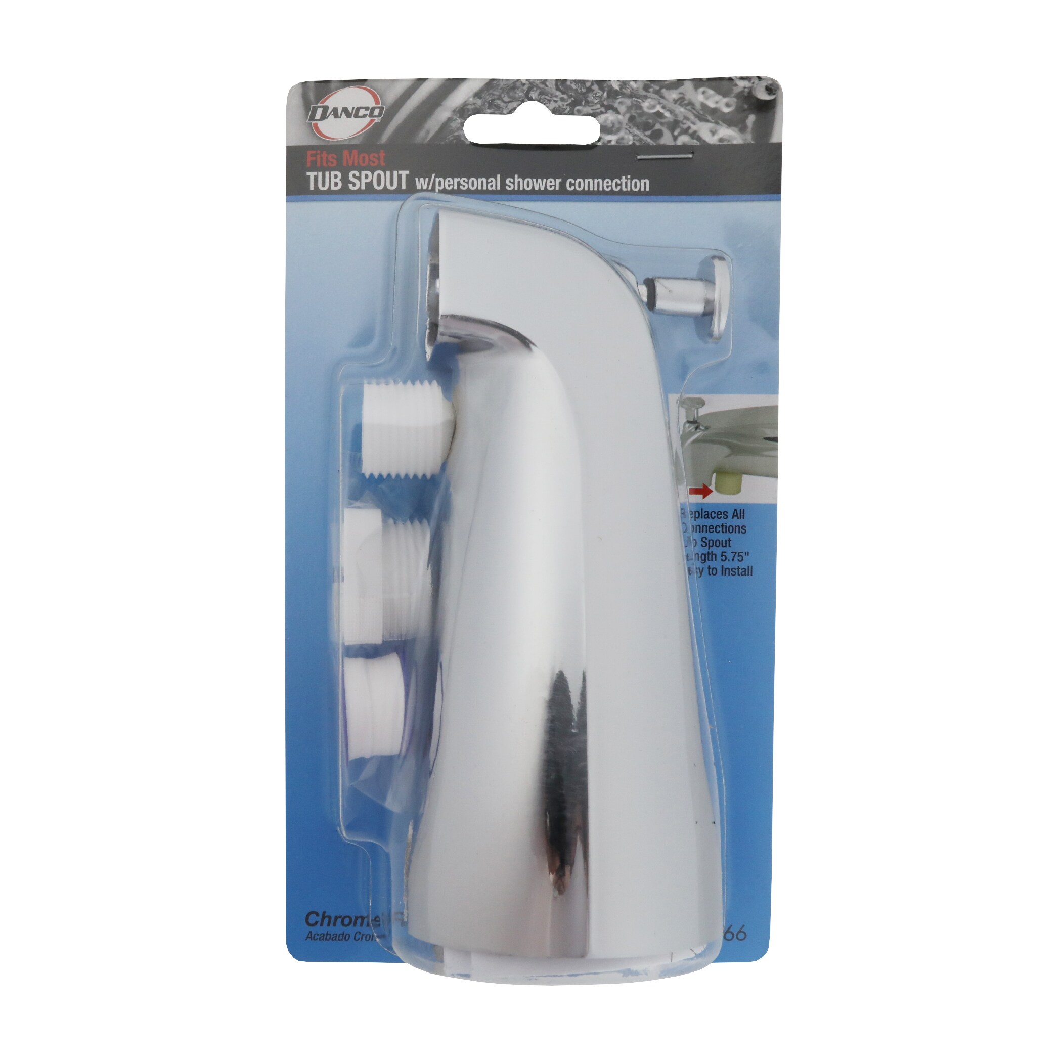 Caño de bañera cromado con desviador de ajuste universal Danco 89266