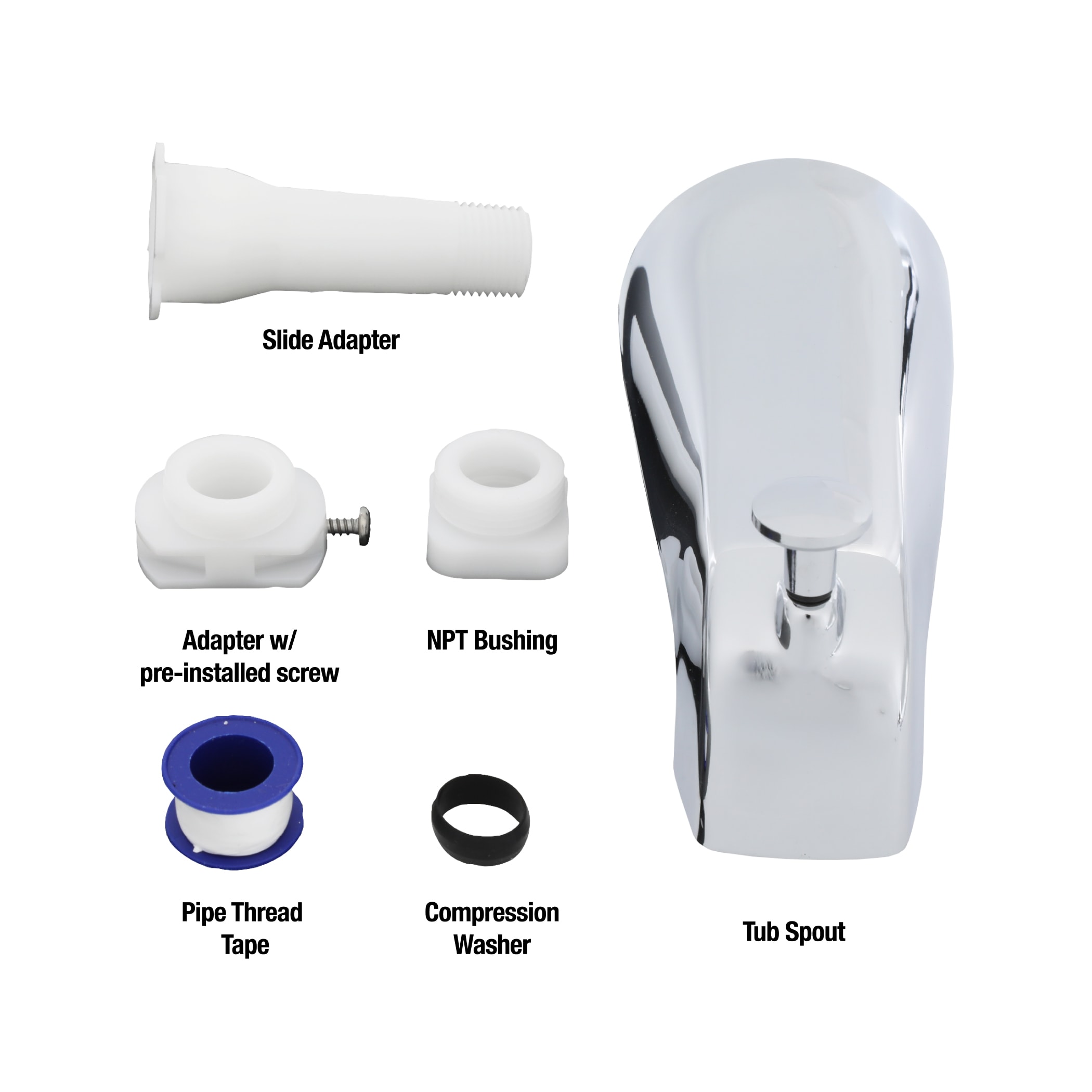 Caño de bañera cromado con desviador de ajuste universal Danco 89266