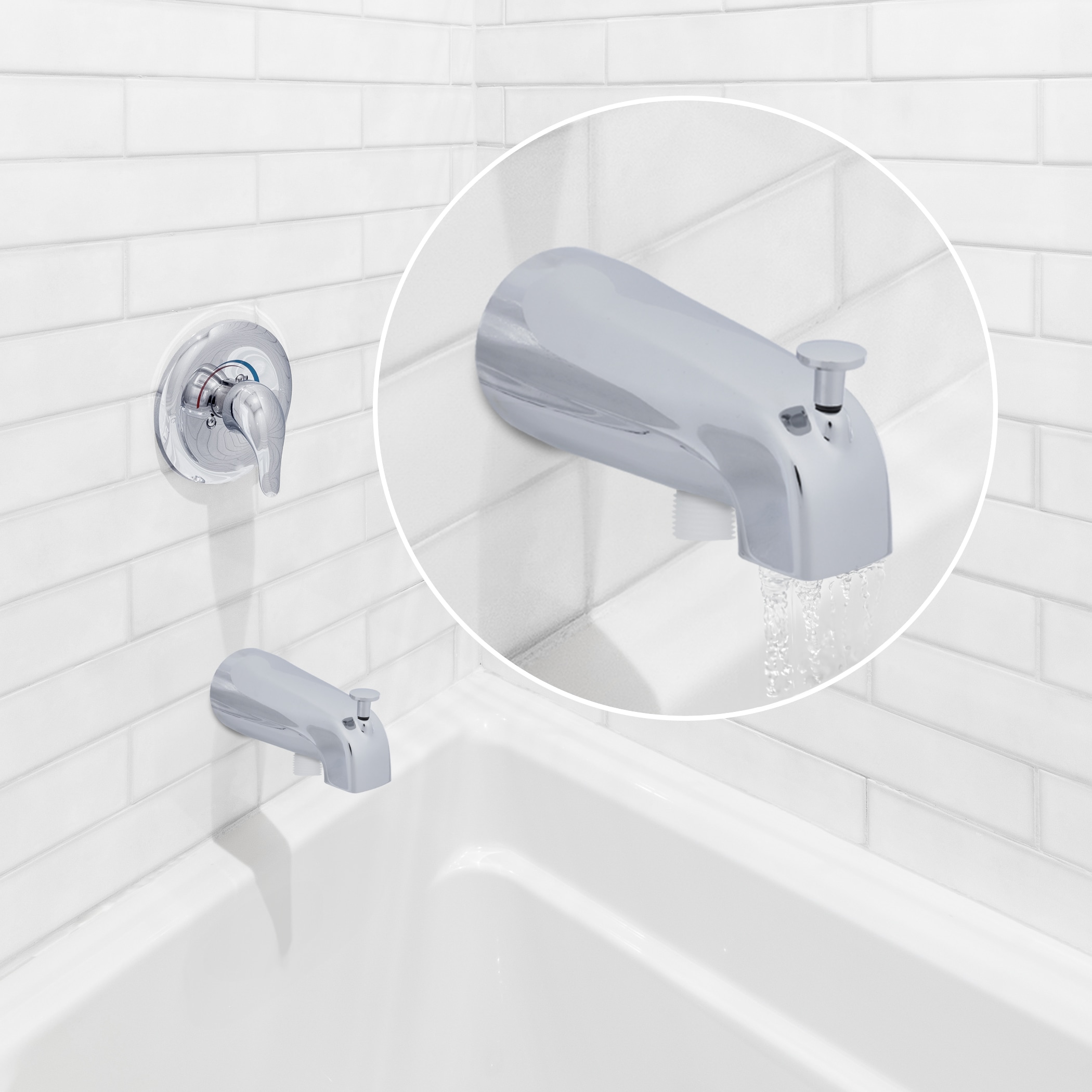 Caño de bañera cromado con desviador de ajuste universal Danco 89266