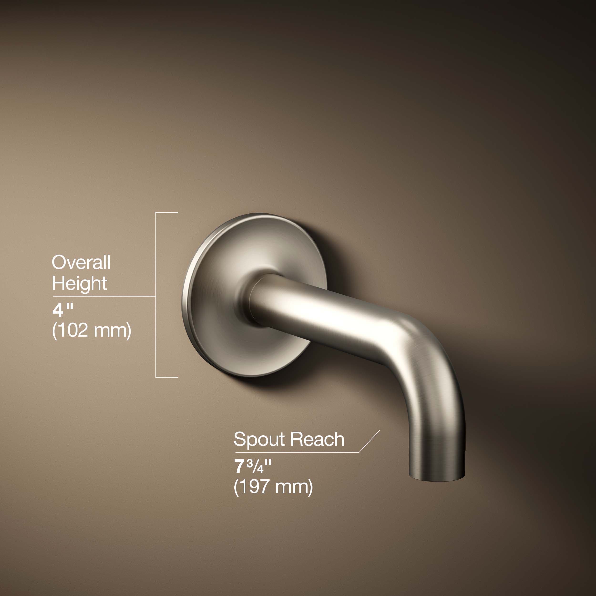 Caño para bañera de montaje en pared en níquel cepillado vibrante Purist de KOHLER con ajuste universal 14427-BN