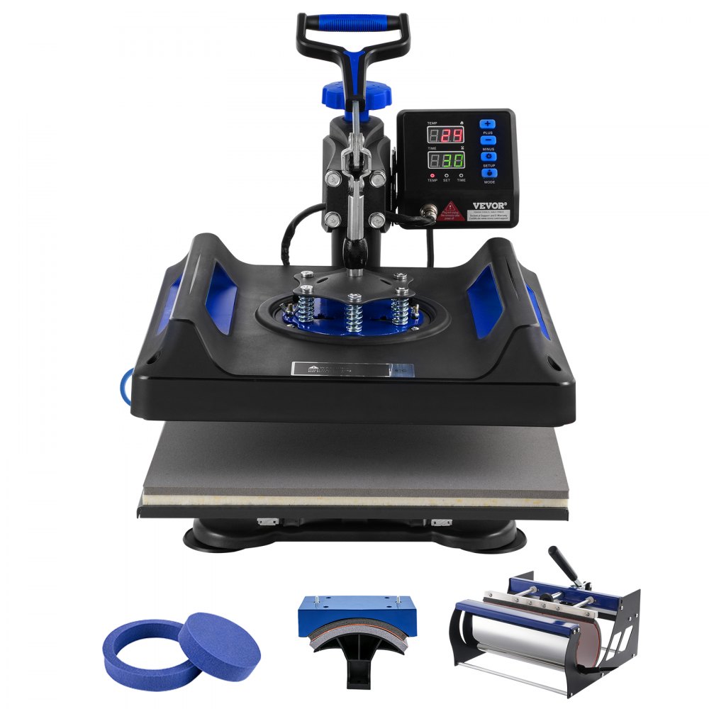 VEVOR 5 in 1 Heat Press Machine 15x15 in 30oz Tumbler Press T-Shirts Black+Blue - YTS30OZ151551Z4JBV1