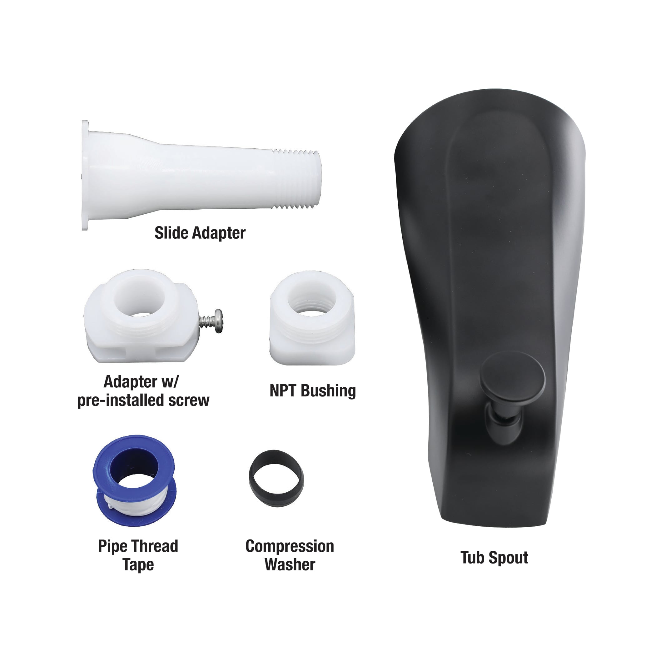 Boquilla de bañera de ajuste universal en negro mate con desviador Danco 11079