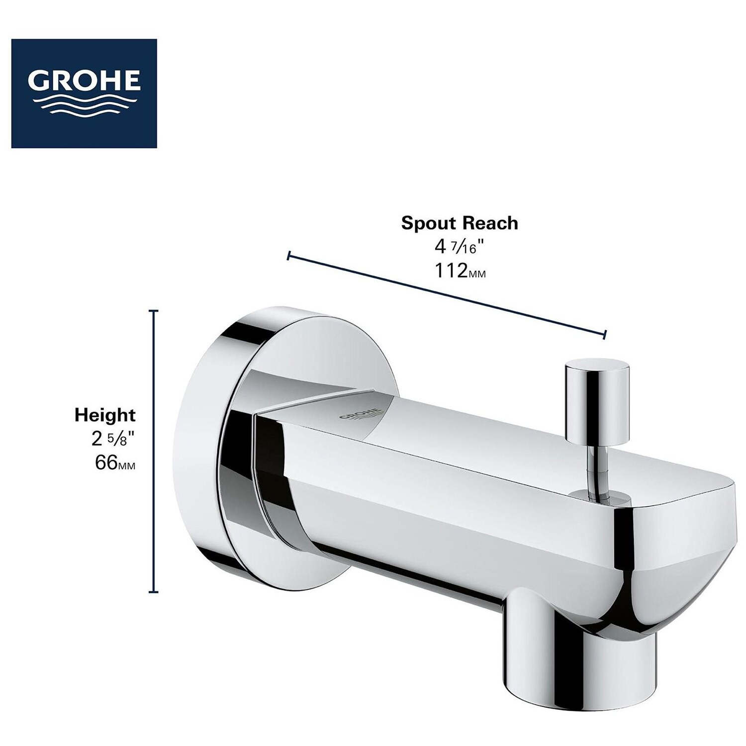 Caño de bañera con desviador de ajuste universal en cromo Starlight GROHE 13382001