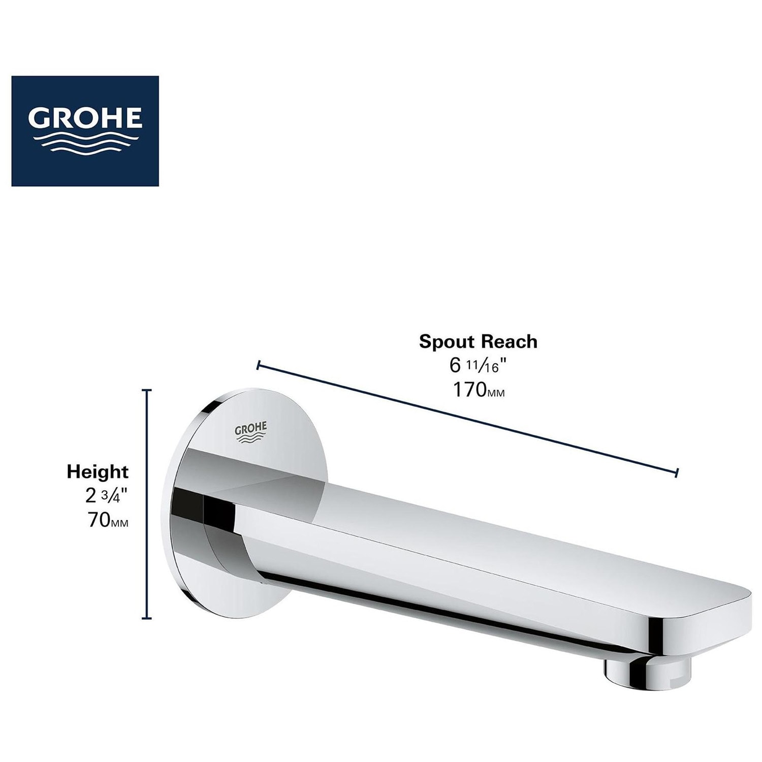 Caño para bañera con ajuste universal en cromo Starlight de GROHE 13381001