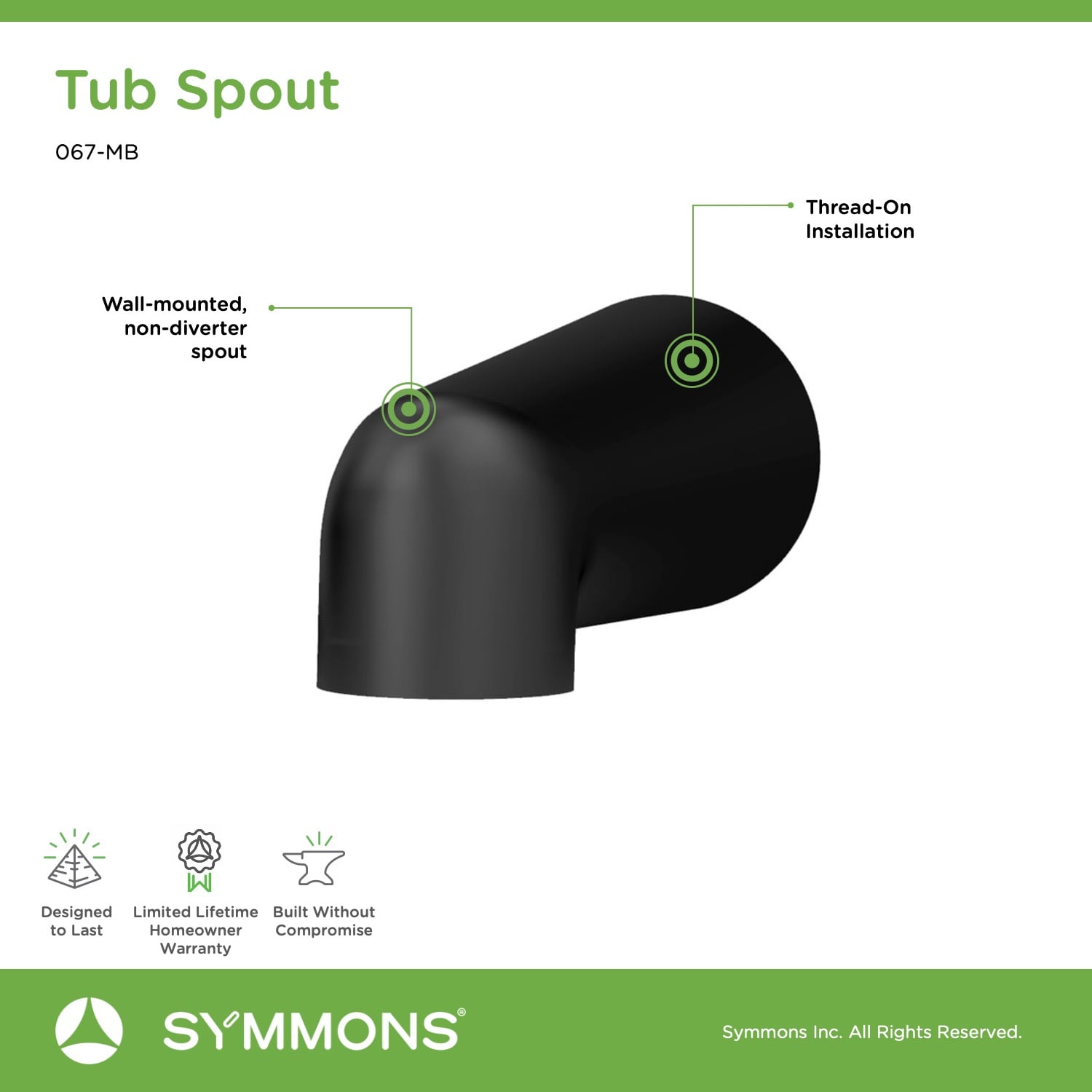Boquilla para bañera en negro mate de ajuste universal Symmons 067-MB