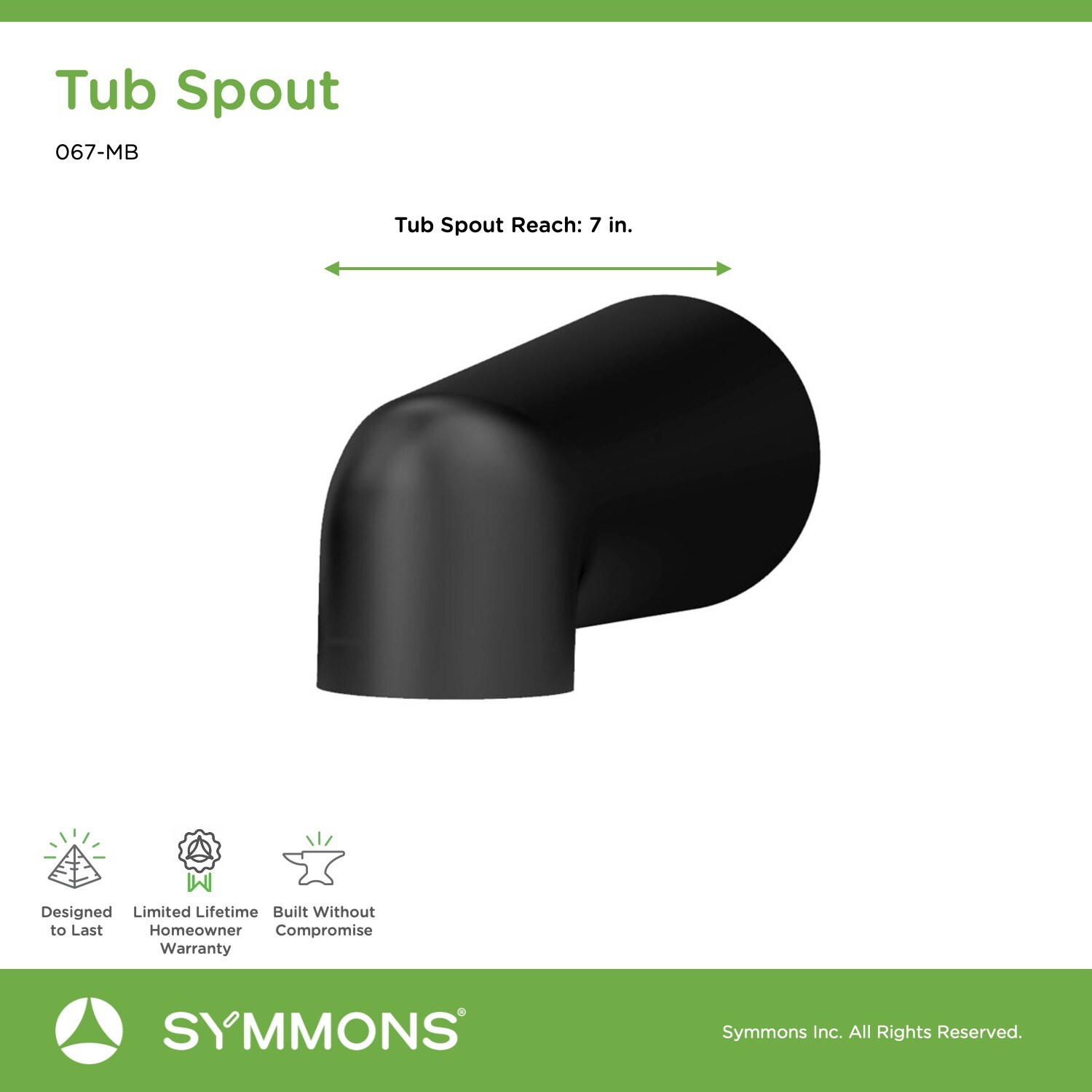 Boquilla para bañera en negro mate de ajuste universal Symmons 067-MB
