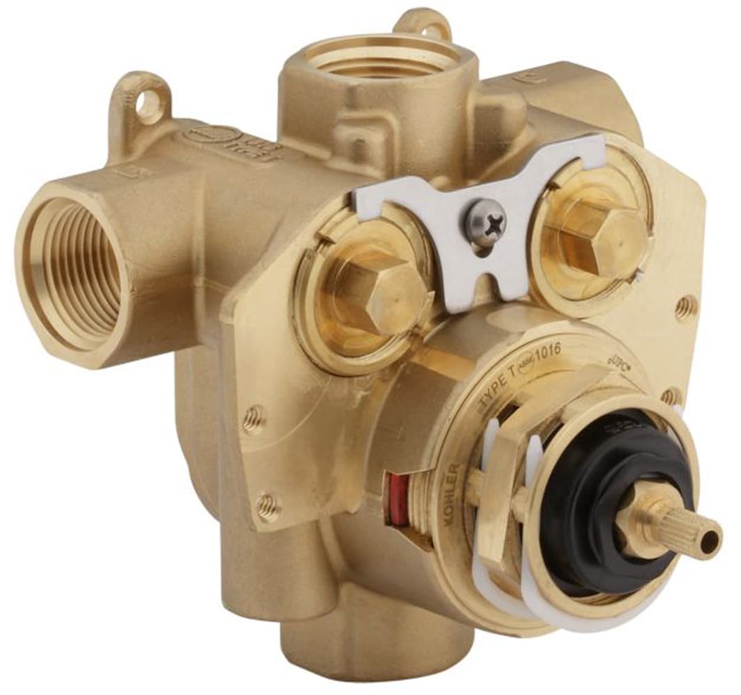 Válvula mezcladora termostática de PVC y latón para ducha MasterShower de KOHLER 3/4 pulgadas de diámetro interno y 1/2 pulgadas de diámetro externo, modelo 2975-KS-NA.