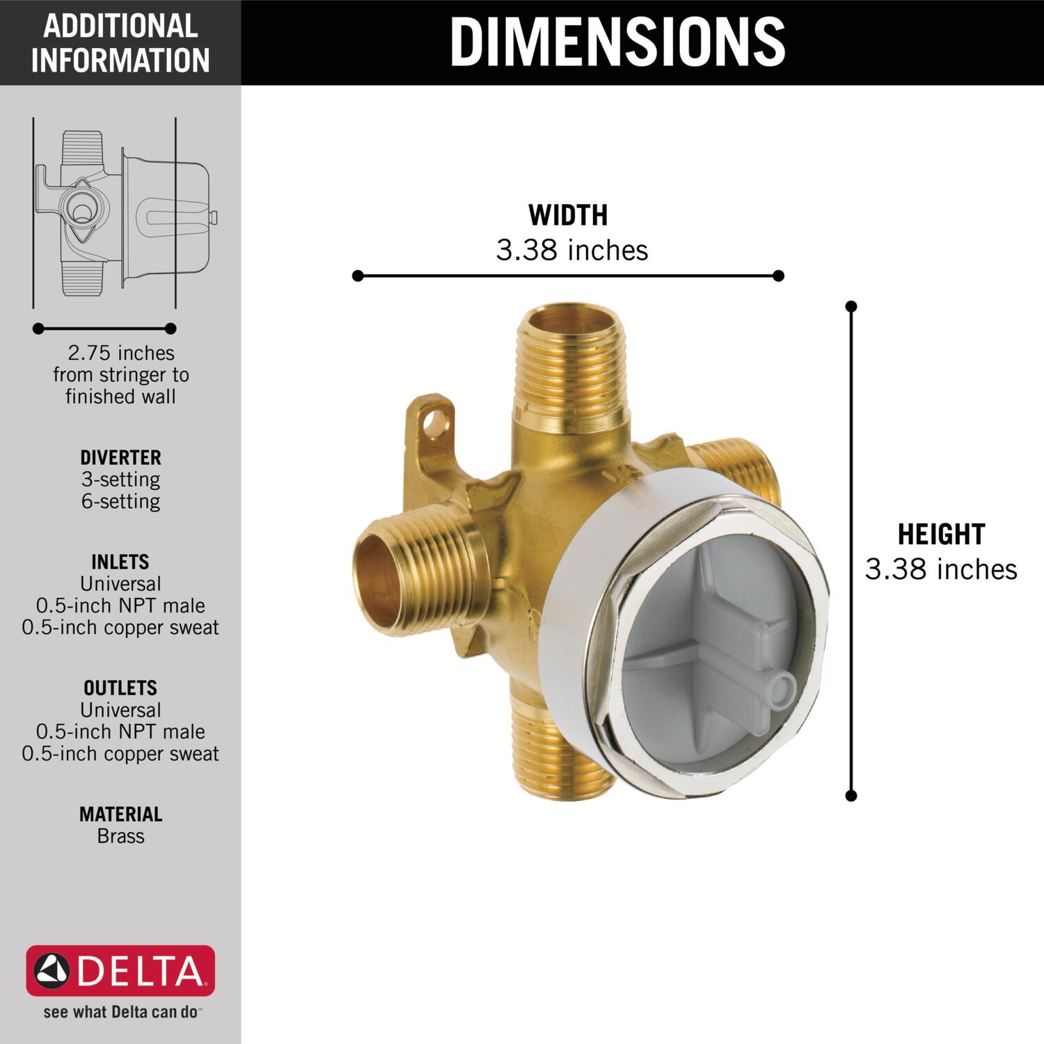 Válvula desviadora de latón Delta de 1/2 pulgadas de diámetro interior con conexión a presión de cobre x 1/2 pulgadas de diámetro exterior con conexión a presión de cobre R11000