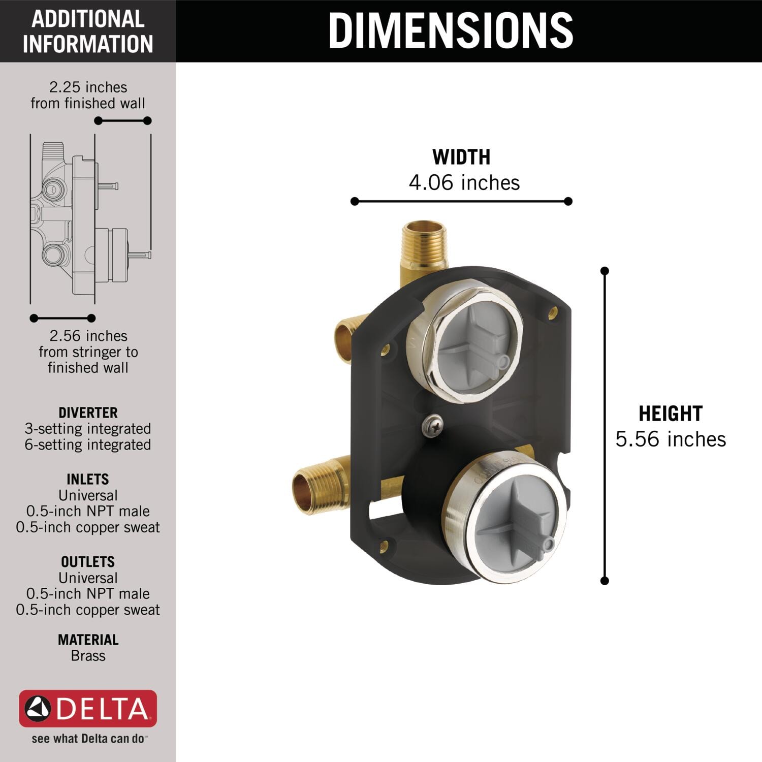 Válvula desviadora de latón Delta 1/2 pulgadas ID Compresión x 1/2 pulgadas OD Compresión R22000