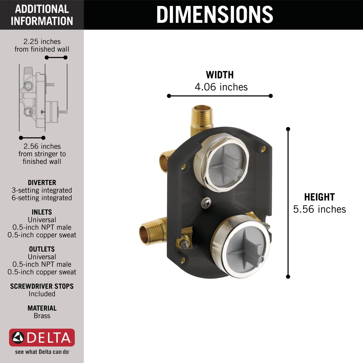 Válvula desviadora de latón con 1/2 pulgadas de diámetro interior y 1/2 pulgadas de diámetro exterior Delta R22000-WS