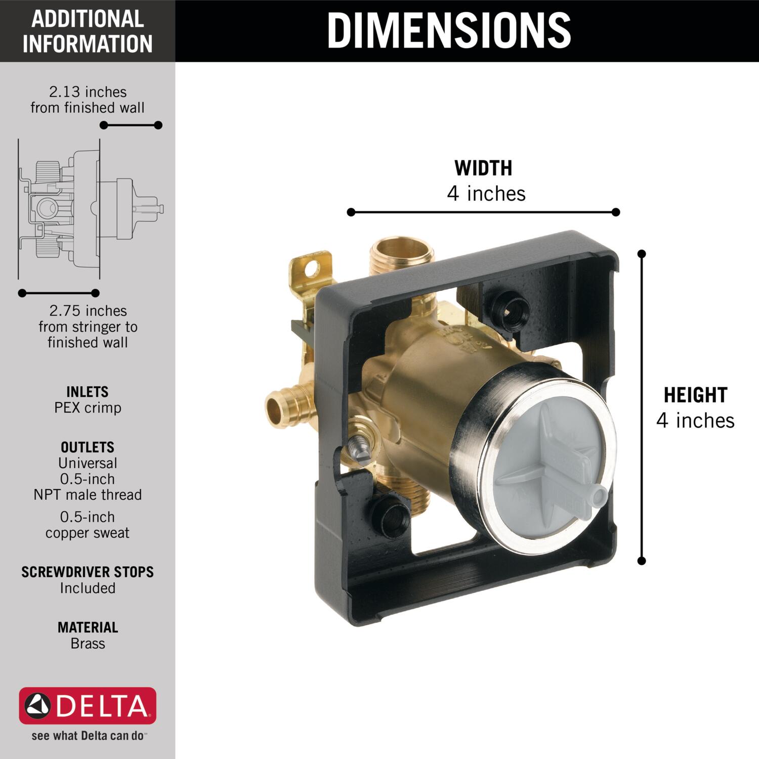 Válvula desviadora de latón Delta 1/2 pulgadas ID PEX x 1/2 pulgadas OD MIP R10000-PXWS
