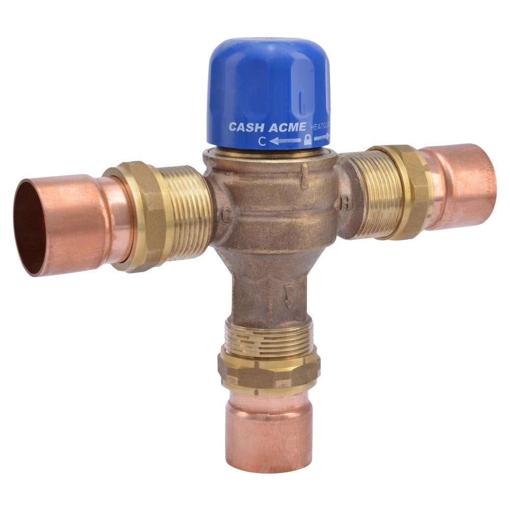 Válvula mezcladora termostática de latón con sudor de cobre de 1-1/4 pulgadas ID x 1-1/4 pulgadas OD de Cash Acme 24521
