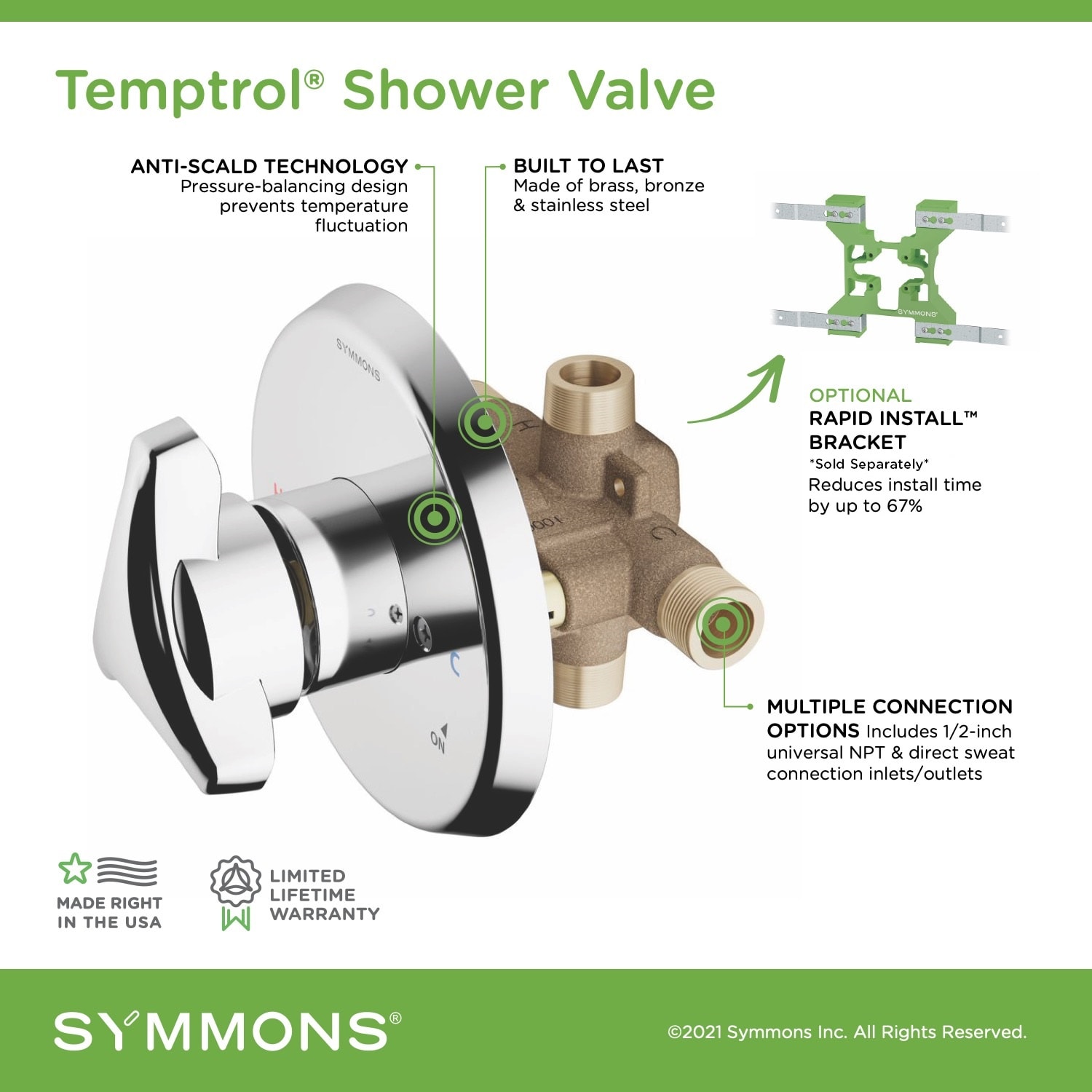 Válvula de equilibrio de presión de latón de soldadura de cobre Symmons Temptrol 1/2-in ID 1/2-in OD 262BODY