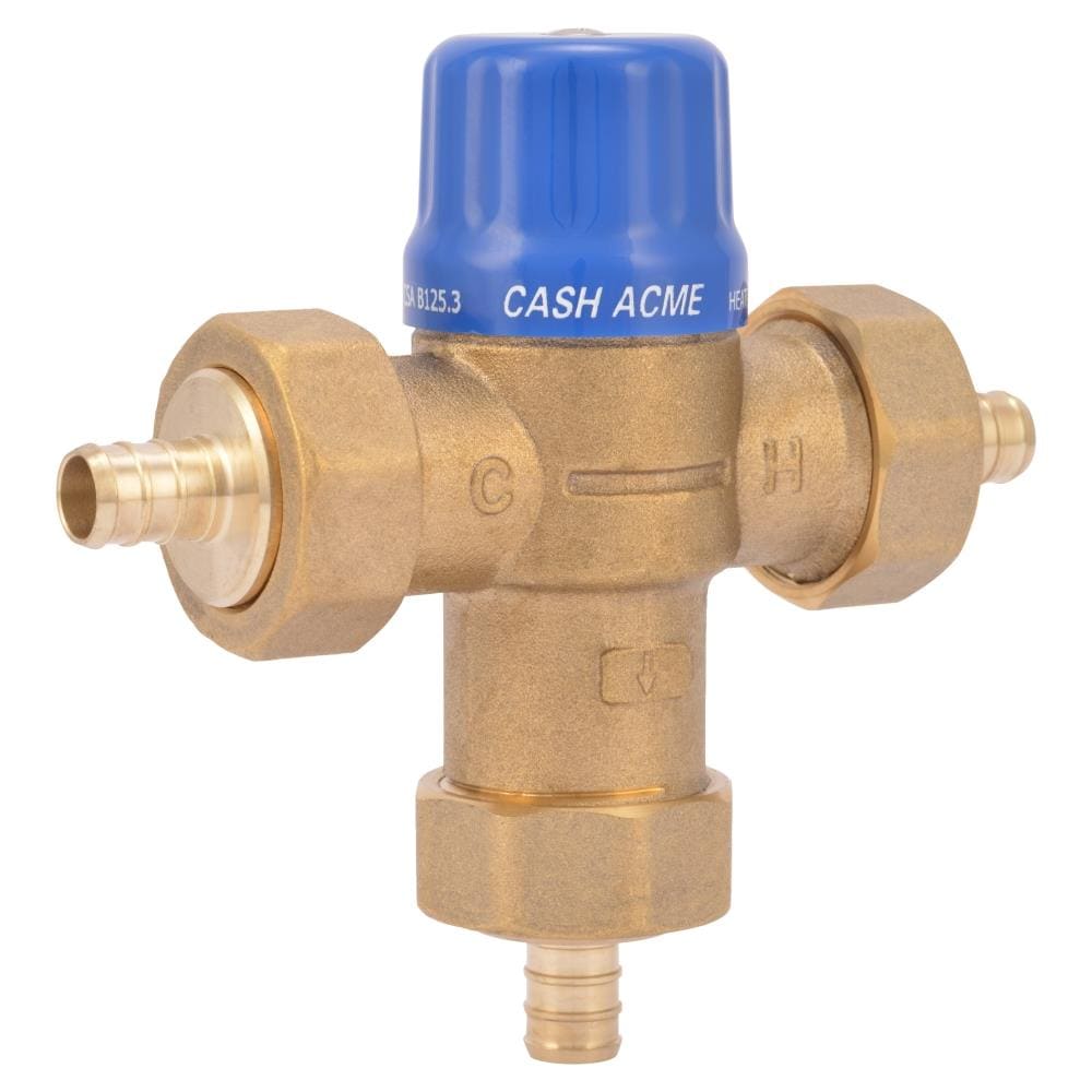 Válvula mezcladora termostática de latón de 1/2 pulgadas para PEX con barra de entrada de 1/2 pulgada y barra de salida de 1/2 pulgada de Cash Acme 24506
