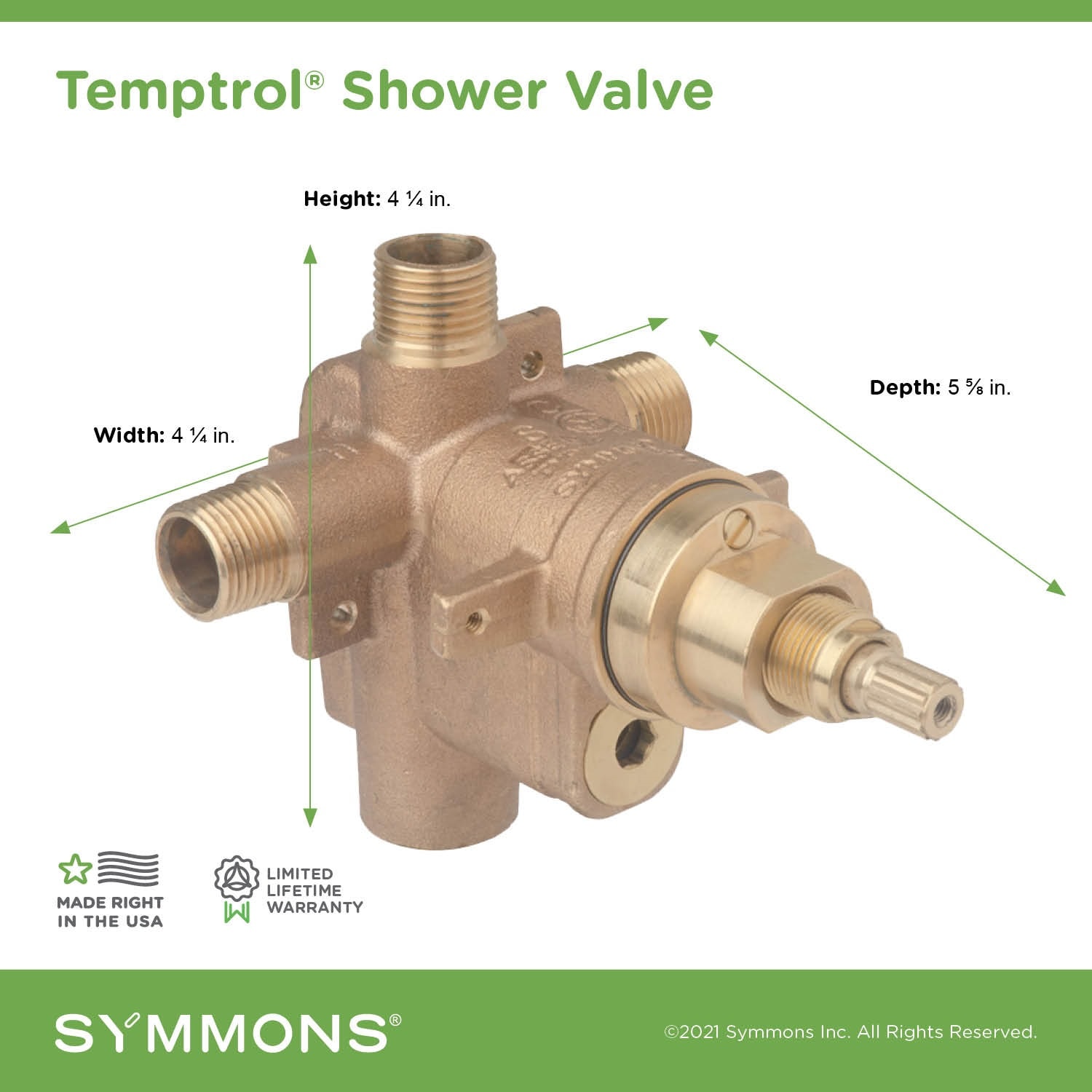 Válvula mezcladora de presión de latón con cobre de 1/2 pulgadas Symmons Temptrol S262BODY