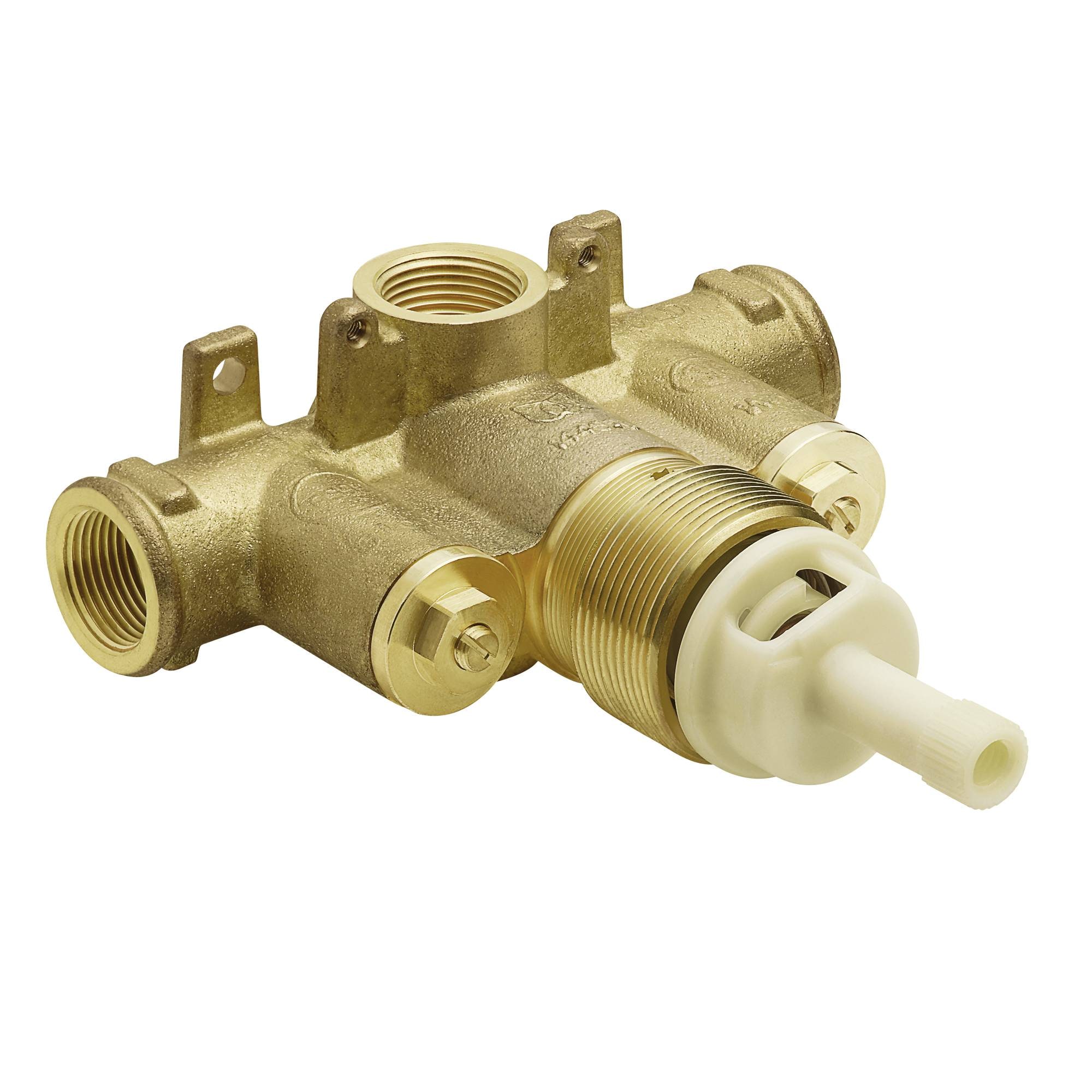 Válvula mezcladora termostática de latón para tubería de hierro, tamaño interior de 3/4 pulgadas x tamaño exterior de 3/4 pulgadas Moen ExactTemp S3371.