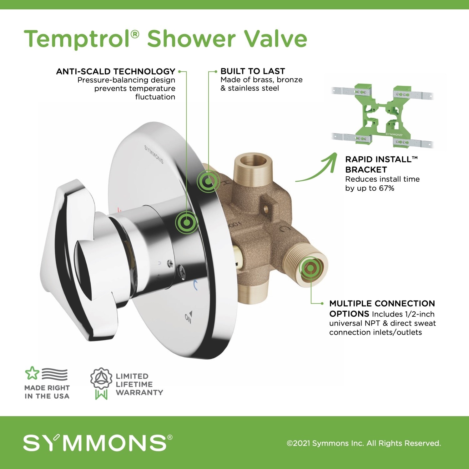 Válvula de balance de presión de latón 262BRBODY de Symmons Temptrol de 1/2 pulgada de diámetro interior x 1/2 pulgada de diámetro exterior de tubería de hierro.