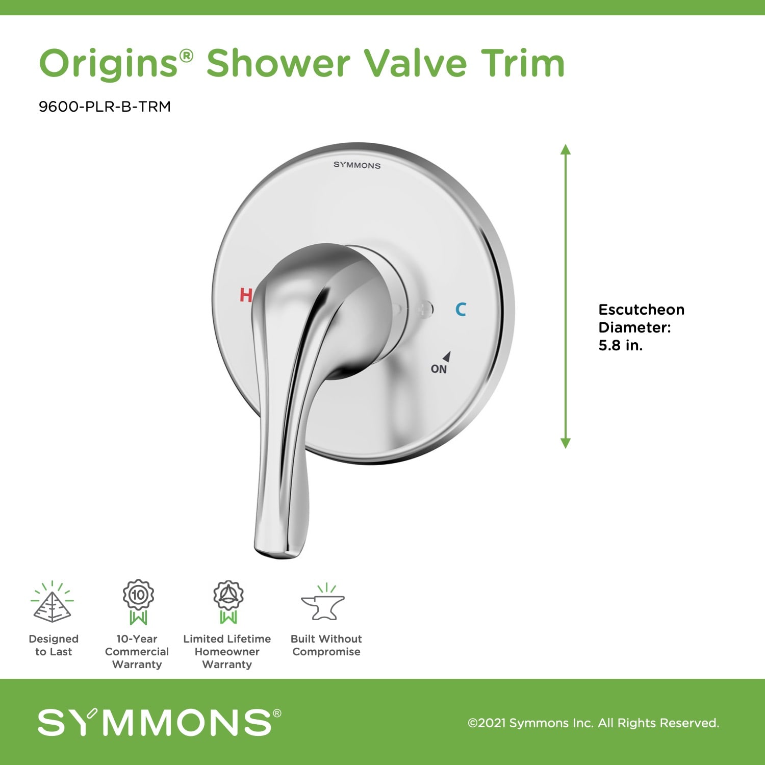Maneral de grifo para regadera Symmons en cromo pulido 9600-PLR-B-TRM
