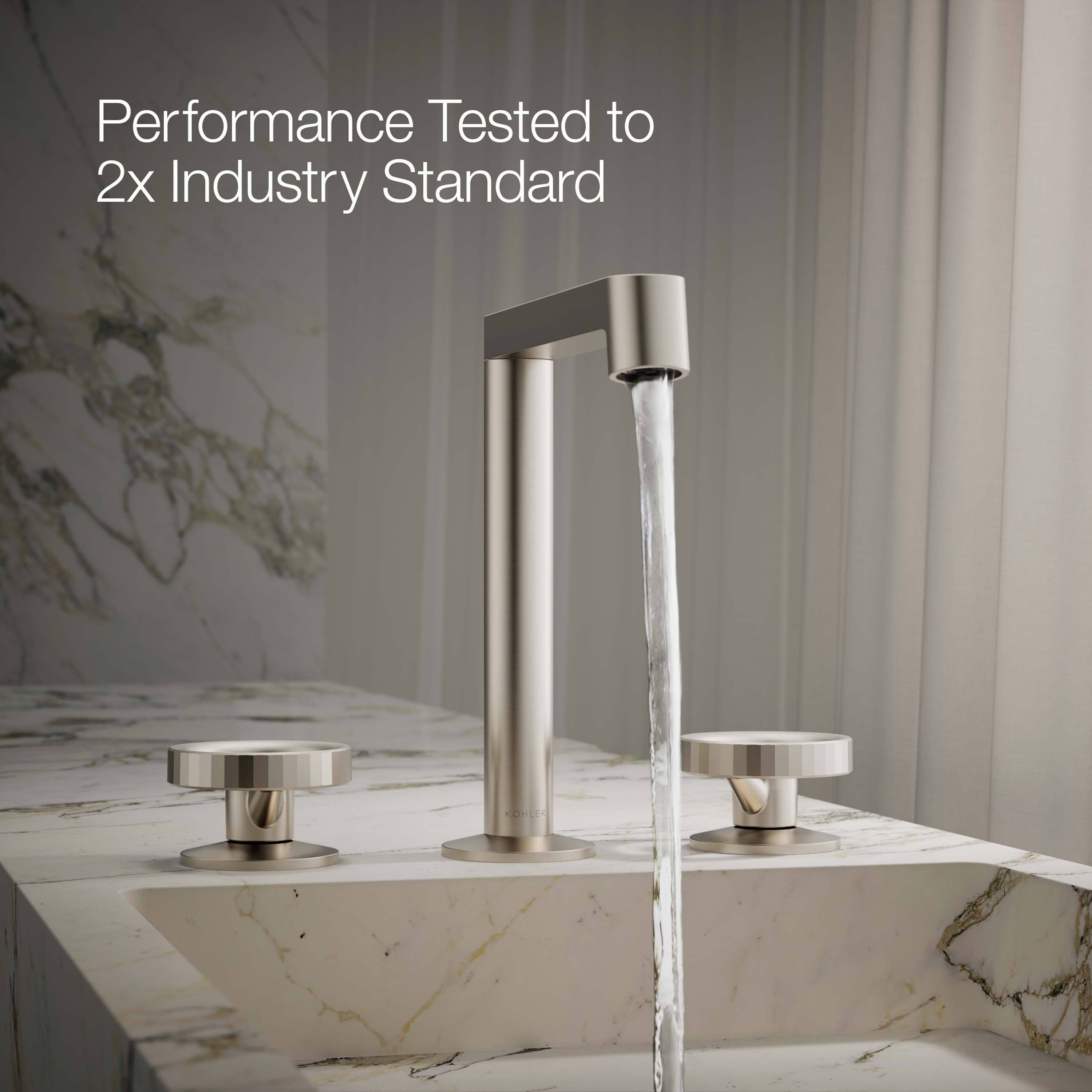 Manija de grifo para lavabo de baño con 2 mangos en níquel cepillado vibrante KOHLER K-77974-9-BN