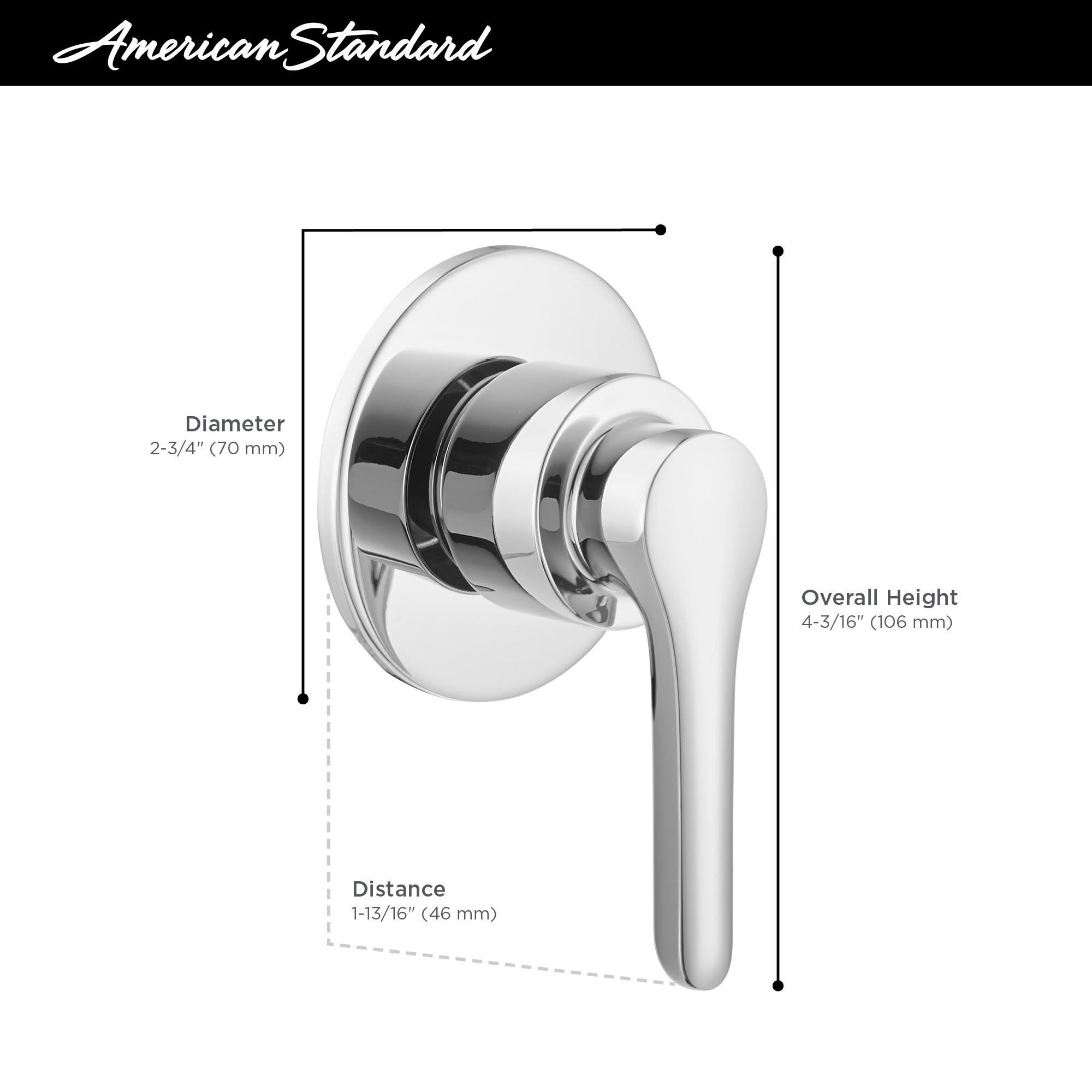 Manija para grifo de ducha de palanca de un solo manejo en negro mate American Standard T105430.243