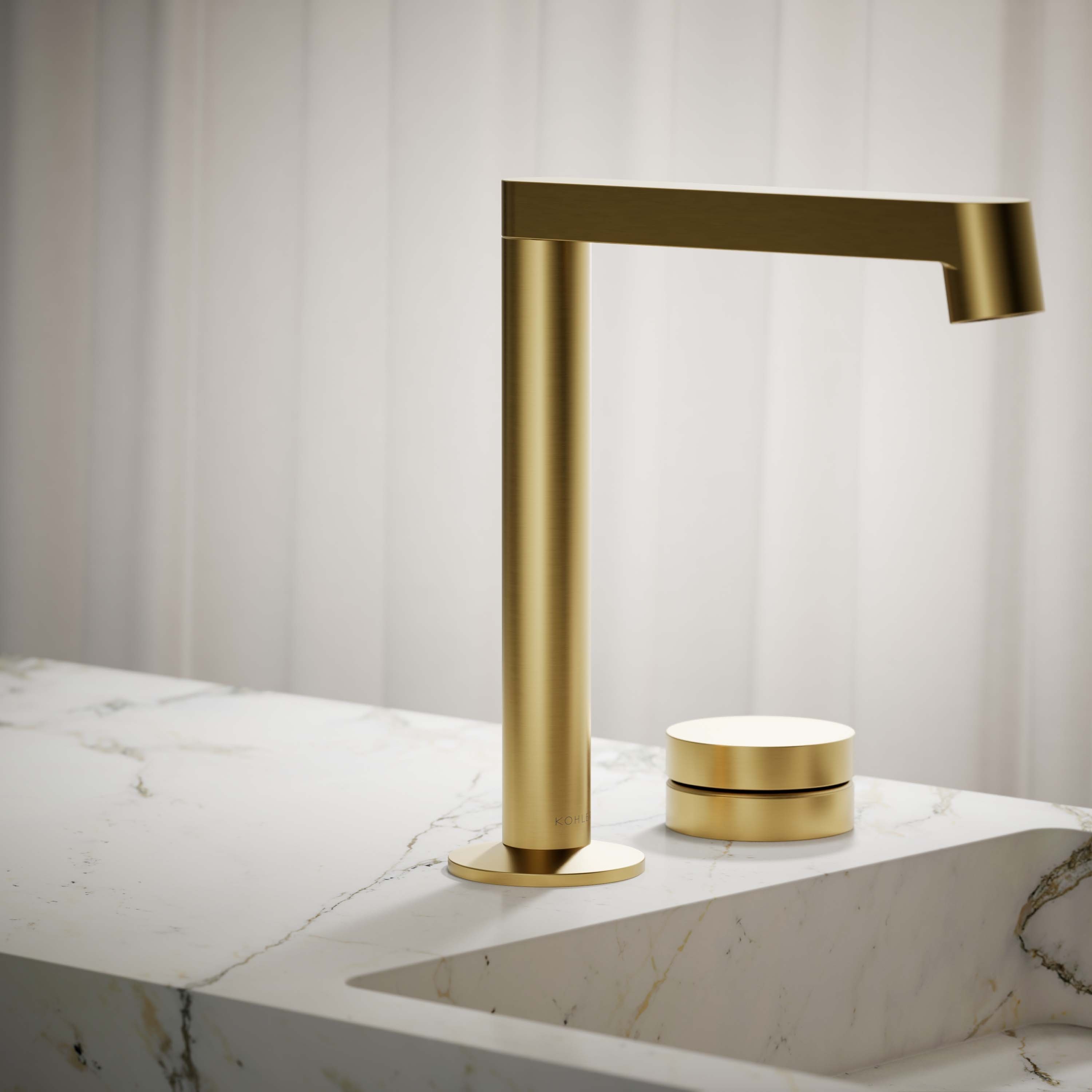 Manija de grifo de lavabo de baño de dos manijas en latón moderno cepillado vibrante KOHLER
