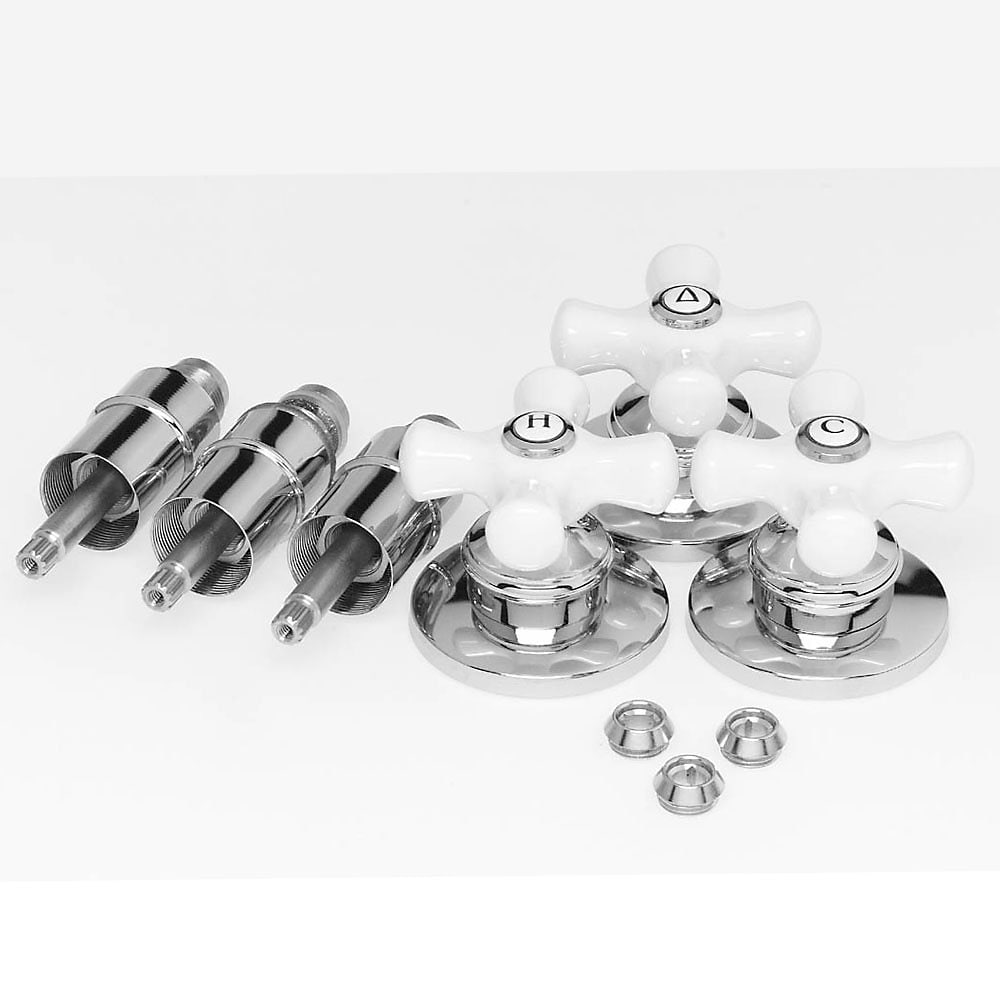 Manija de grifo de ducha de 3 asas en cromo pulido y porcelana blanca Pfister S10-330