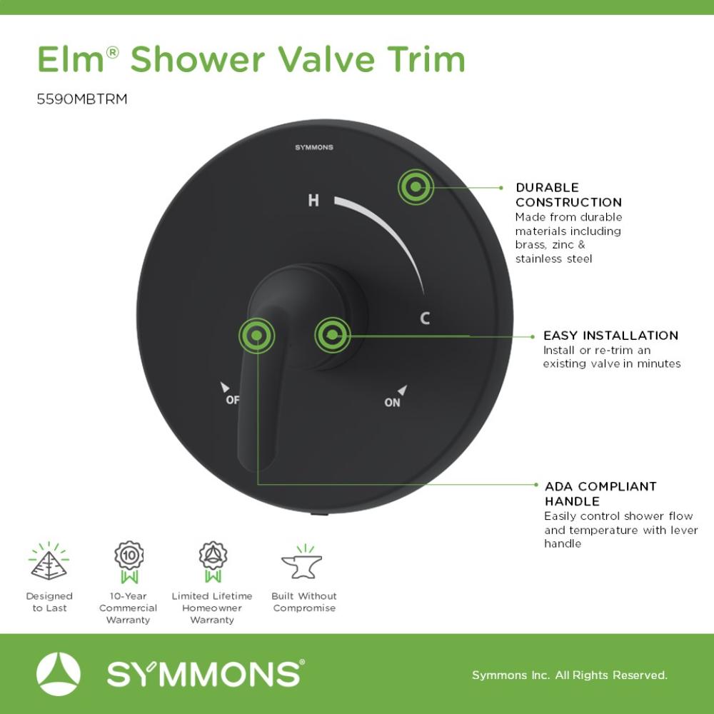 Maneral de regadera negro mate para grifería Symmons Elm 5590MBTRM